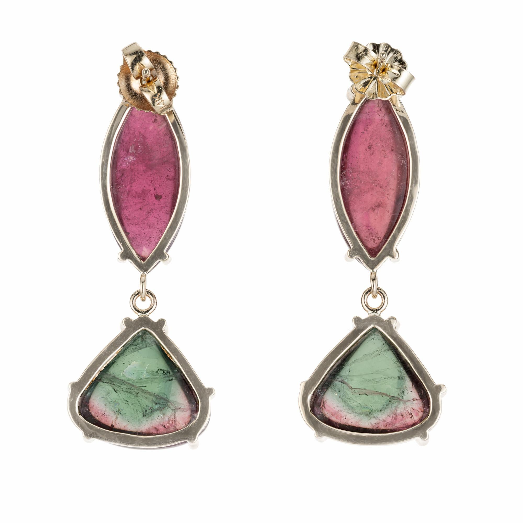 Marquise Cut Peter Suchy 25.50 Carat Tourmaline Yellow Gold Dangle Earrings For Sale