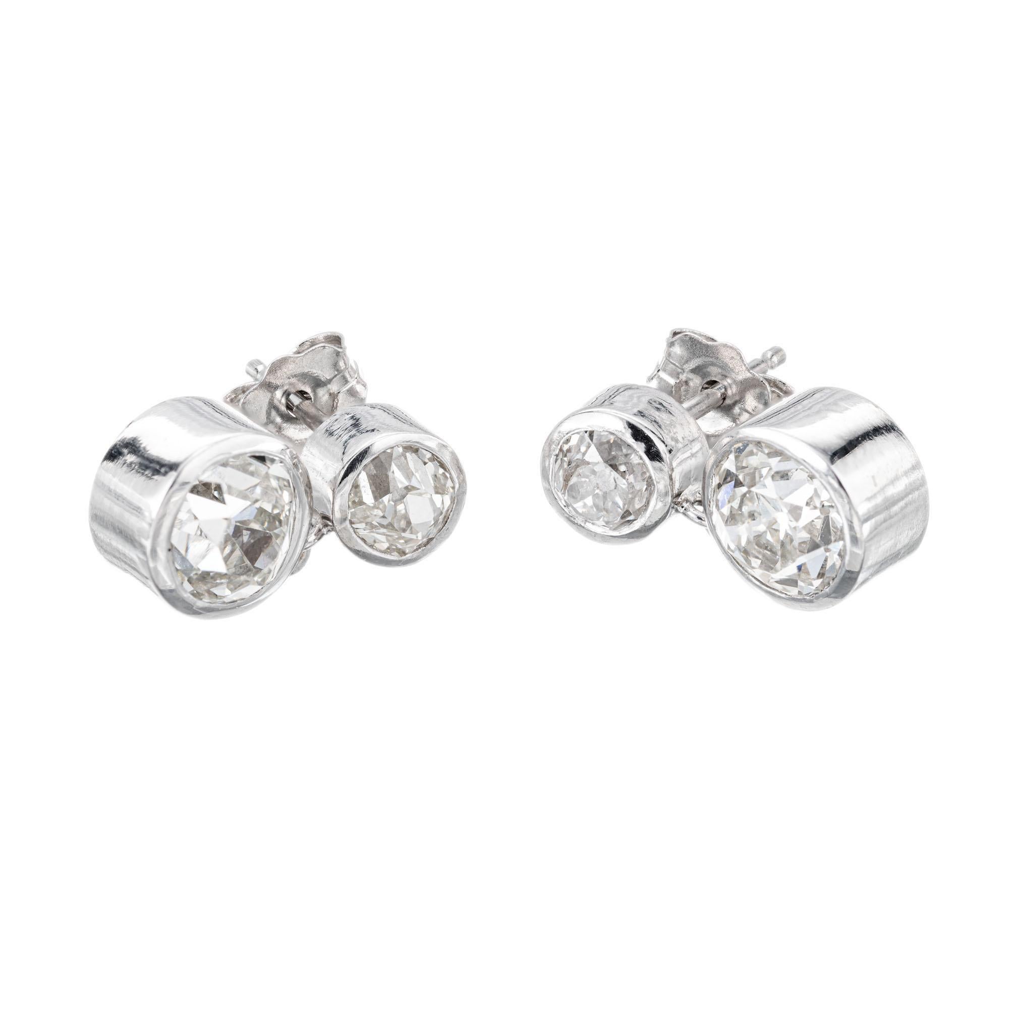 Old European Cut Peter Suchy 2.57 Carat Diamond Platinum Dangle Earrings For Sale