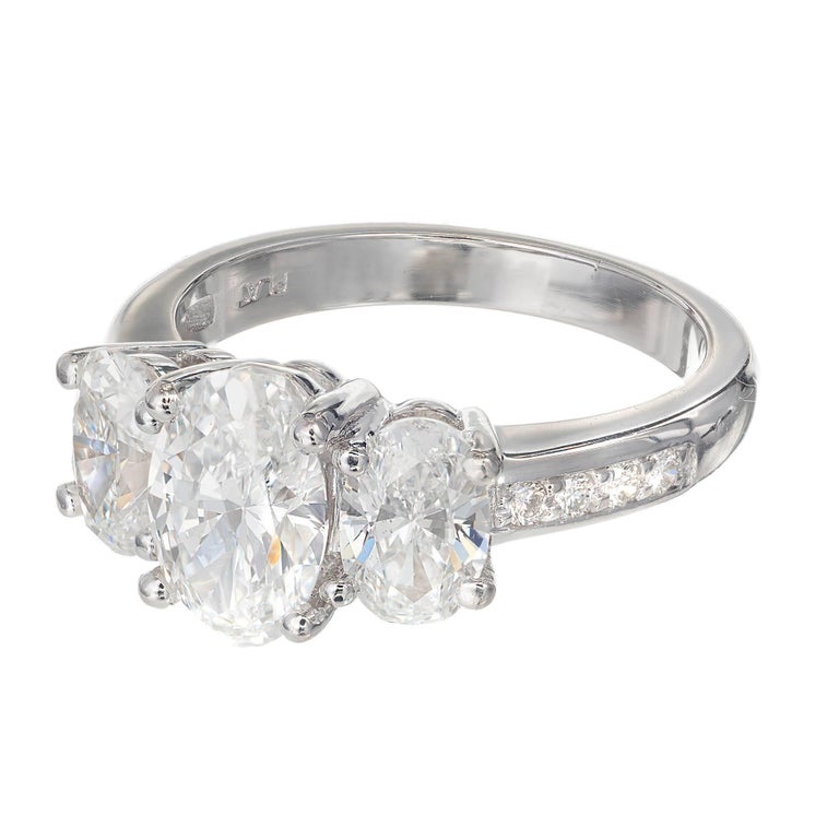 Oval Cut Peter Suchy 2.58 Carat Oval Diamond Three-Stone Platinum Engagement Ring