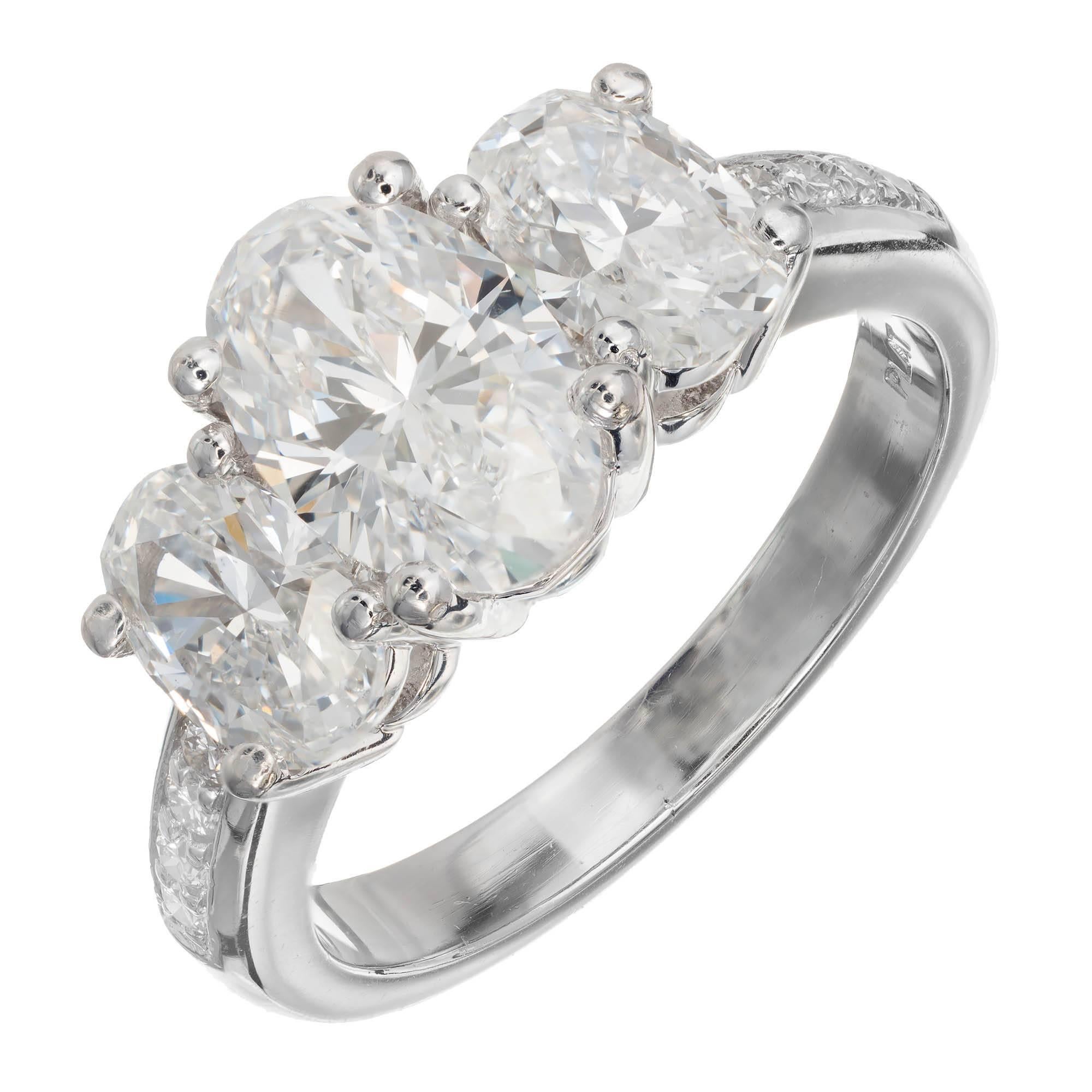 Peter Suchy 2.58 Carat Oval Diamond Three-Stone Platinum Engagement Ring
