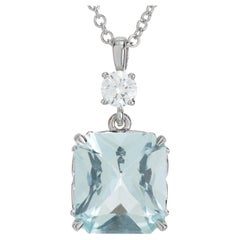 Peter Suchy 2.63 Carat Aquamarine Diamond White Gold Pendant Necklace