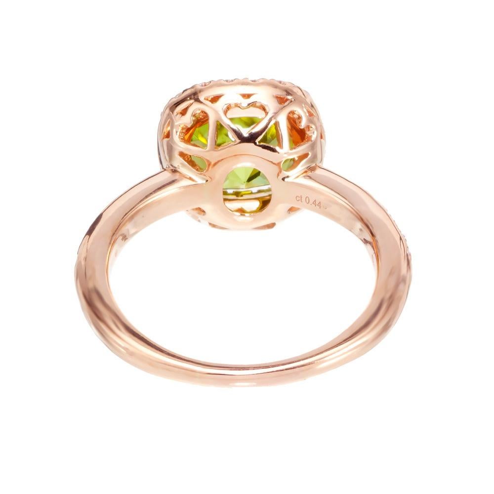 Women's Peter Suchy 2.63 Carat Peridot Diamond Rose Gold Halo Engagement Ring For Sale