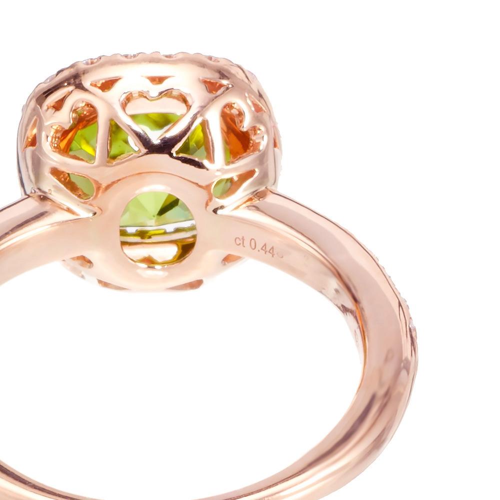 Peter Suchy 2.63 Carat Peridot Diamond Rose Gold Halo Engagement Ring For Sale 1