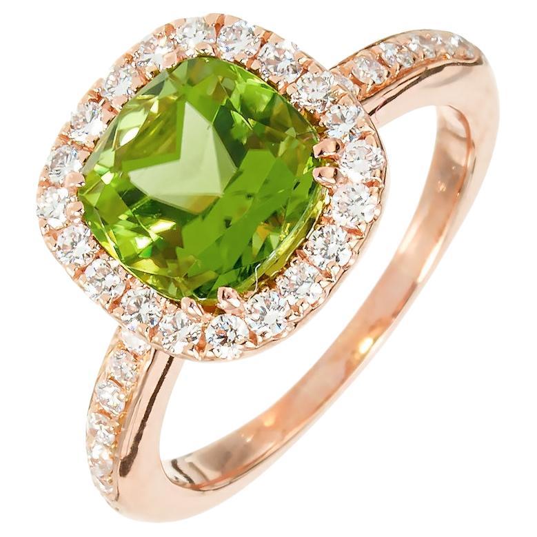 Peter Suchy 2.63 Carat Peridot Diamond Rose Gold Halo Engagement Ring For Sale