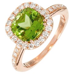 Peter Suchy 2.63 Carat Peridot Diamond Rose Gold Halo Engagement Ring