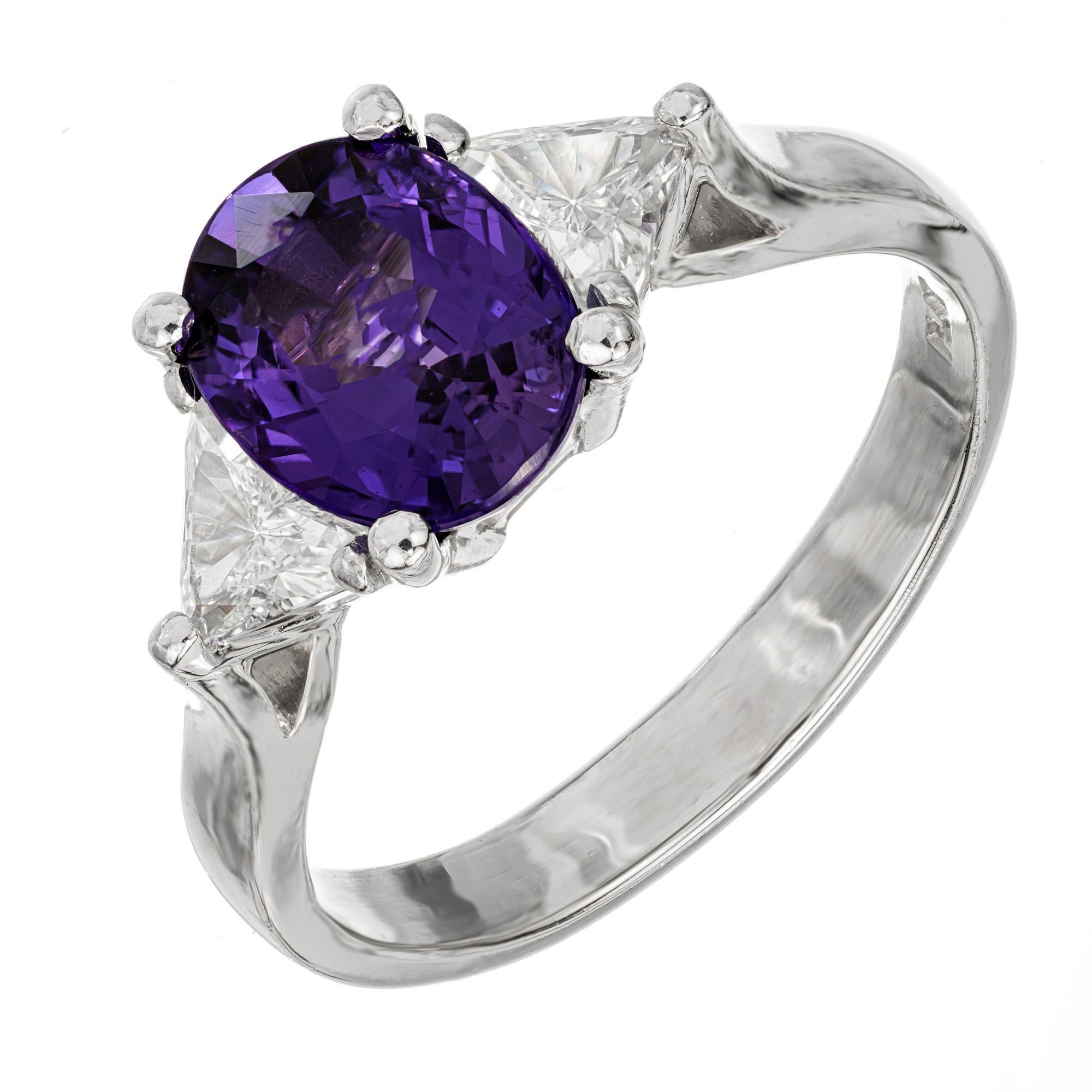 Oval Cut Peter Suchy 2.64 Carat No Heat Purple Sapphire Diamond Platinum Engagement Ring  For Sale