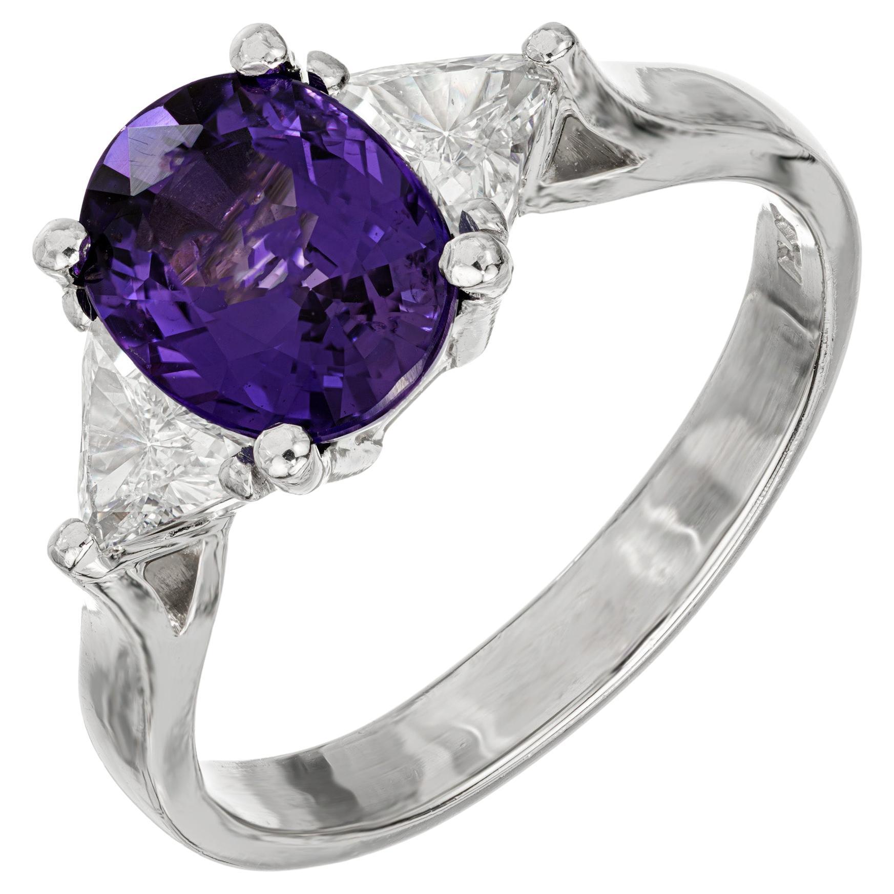 Peter Suchy, bague de fiançailles en platine avec saphir violet non chauffé de 2,64 carats et diamants 