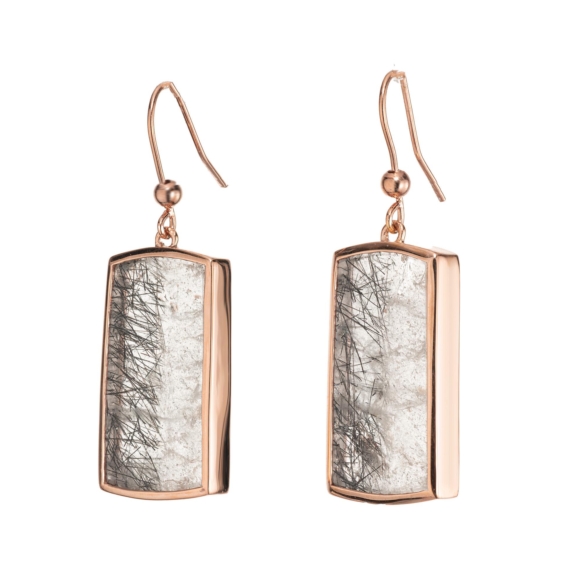 Round Cut Peter Suchy 26.46 Carat Transparent Quartz Crystal Rose Gold Dangle Earrings For Sale