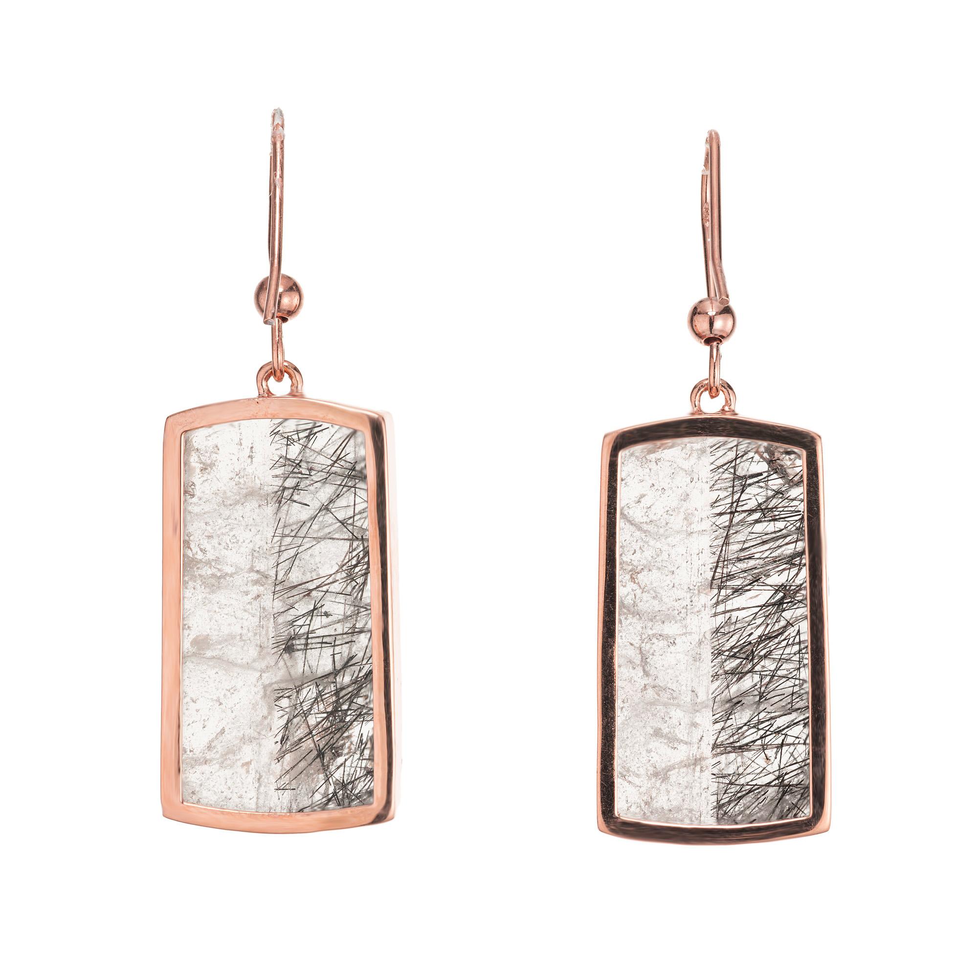 Peter Suchy 26.46 Carat Transparent Quartz Crystal Rose Gold Dangle Earrings In New Condition For Sale In Stamford, CT