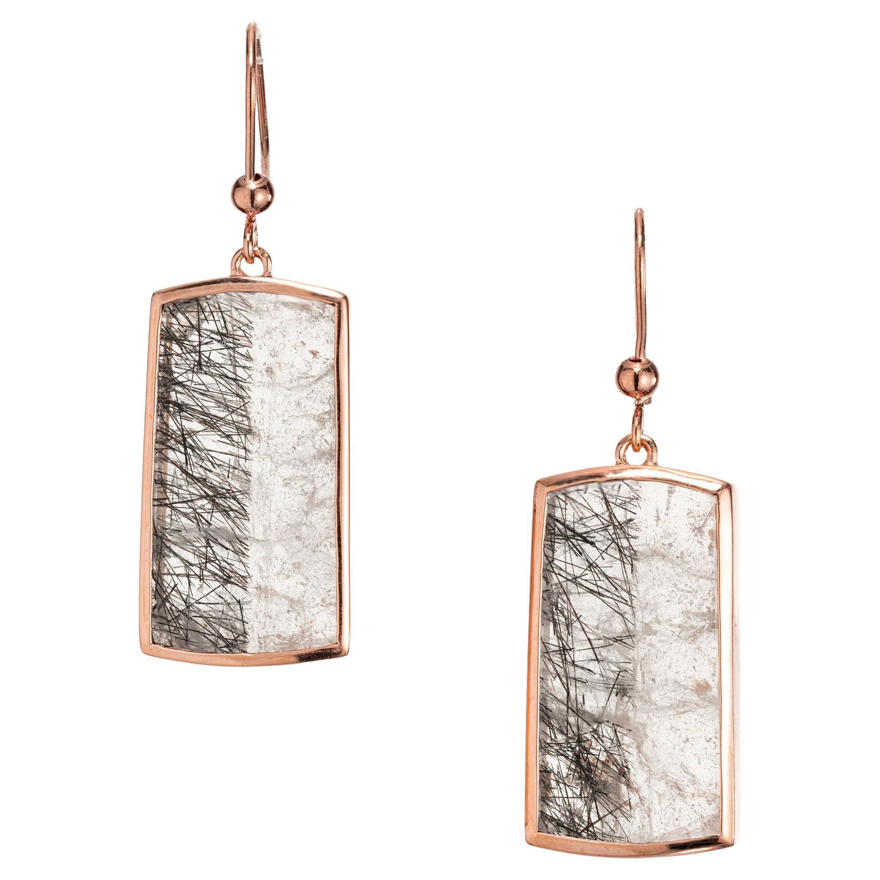 Peter Suchy 26.46 Carat Transparent Quartz Crystal Rose Gold Dangle Earrings For Sale