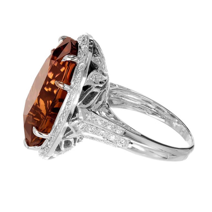Oval Cut Peter Suchy 26.79 Carat Brown Tourmaline Diamond Halo Gold Cocktail Ring For Sale
