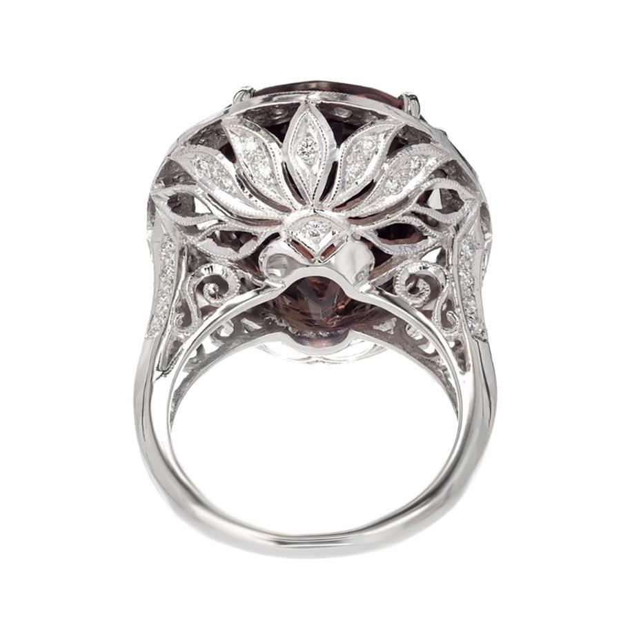 Women's Peter Suchy 26.79 Carat Brown Tourmaline Diamond Halo Gold Cocktail Ring For Sale