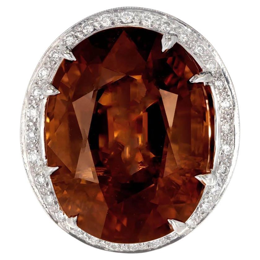 Peter Suchy 26.79 Carat Brown Tourmaline Diamond Halo Gold Cocktail Ring