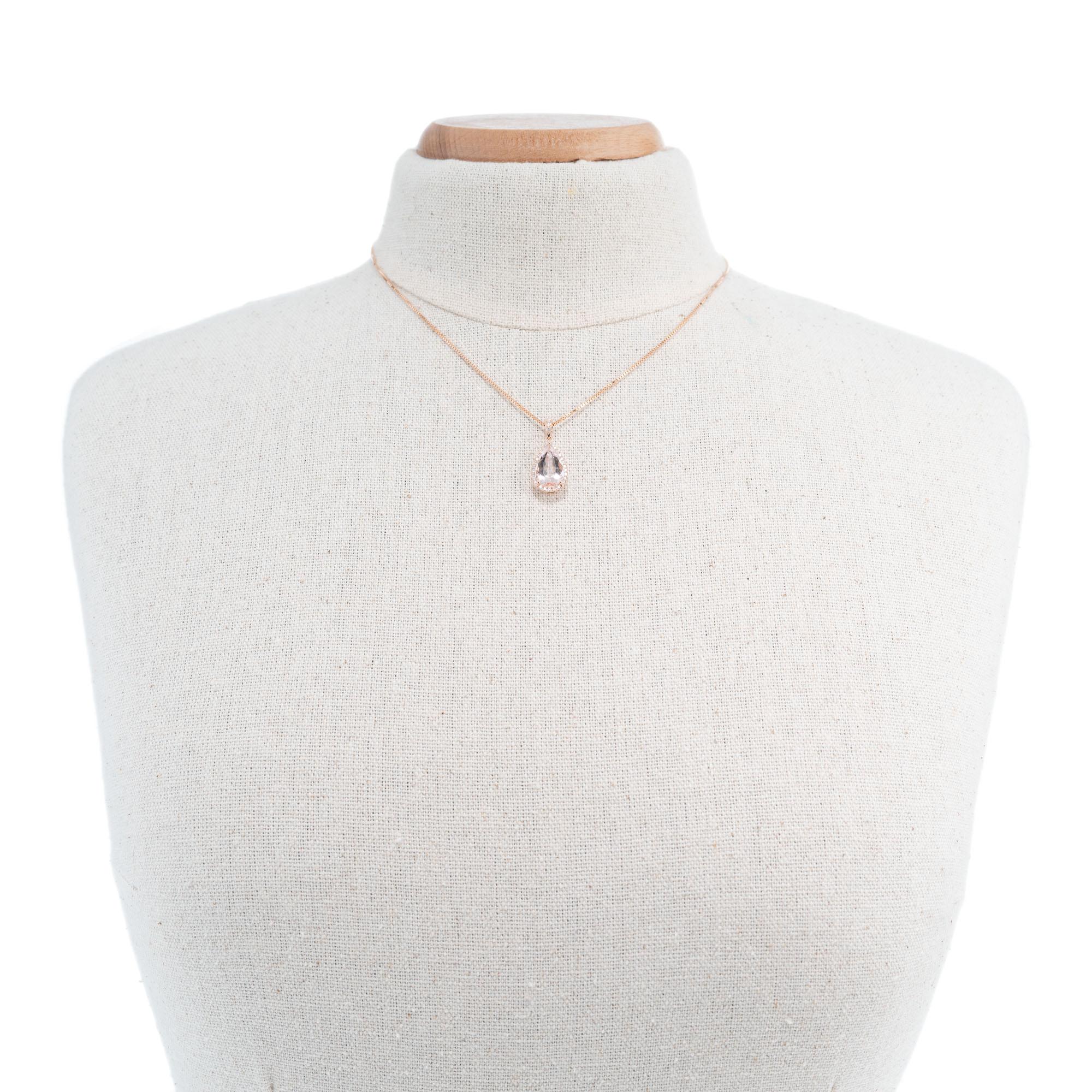 Peter Suchy 2.68 Carat Pink Morganite Diamond Rose Gold Pendant Necklace In New Condition For Sale In Stamford, CT