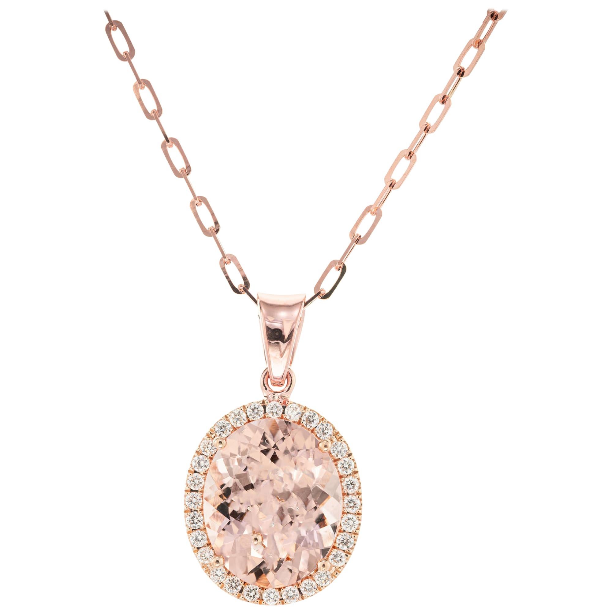 Peter Suchy 4.38 Carat Pink Morganite Diamond Rose Gold Pendant ...