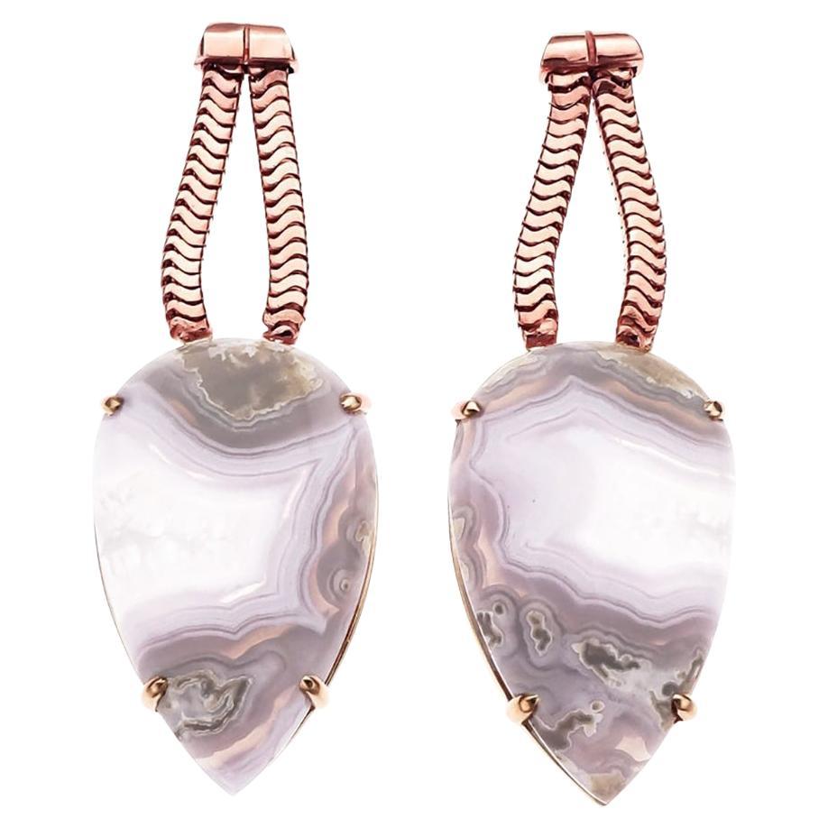 Peter Suchy 27.35 Carat Pear Agate Rose Gold Dangle Earrings
