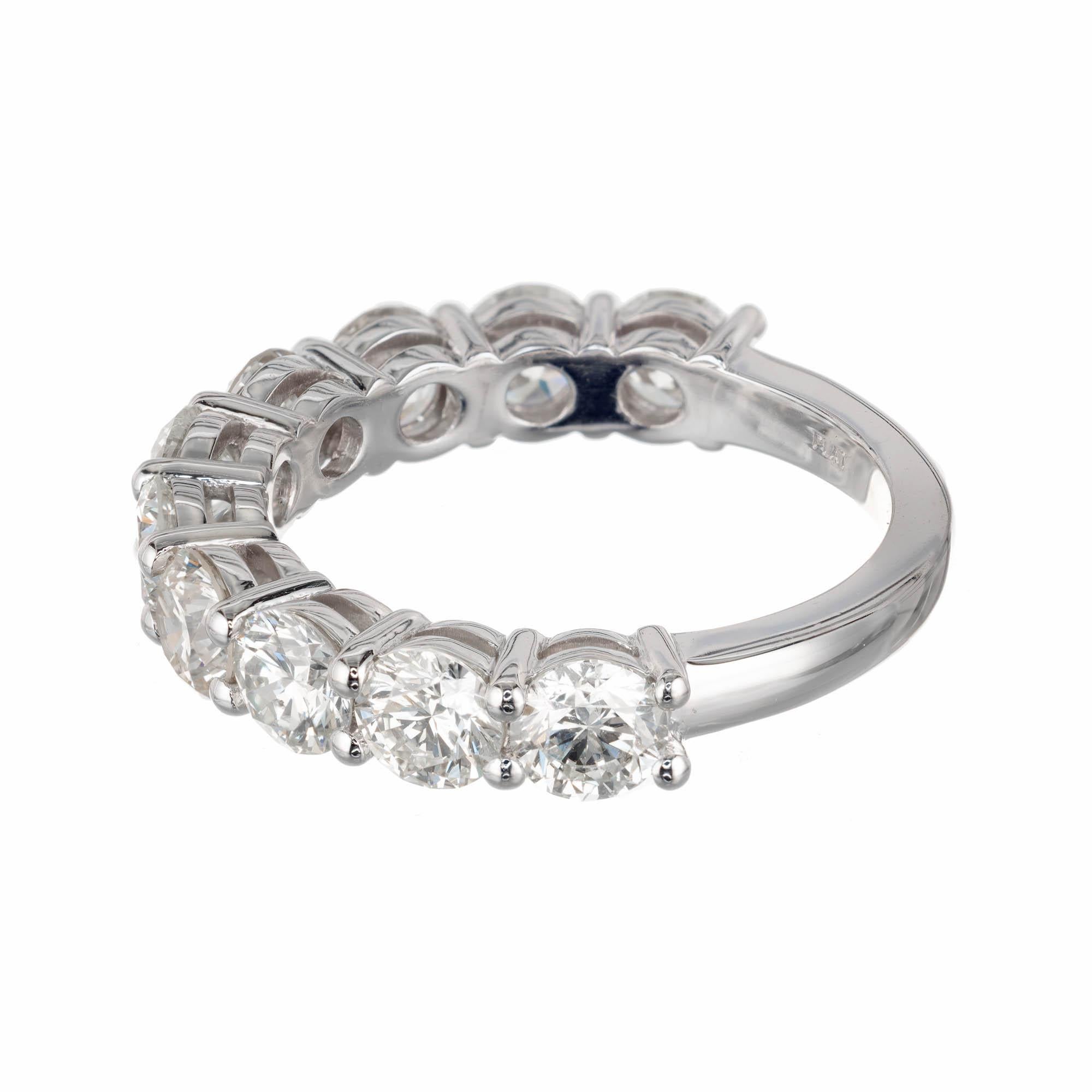 Bright sparkly full cut diamonds in a platinum common prong wedding band. Diamonds go around ¾ of the band 

10 round brilliant cut H-I VS2-SI diamonds, Approximate 2.74 carats 
Platinum
Stamped: Plat
6.0 grams
Width at bottom: 4mm
Height at bottom: