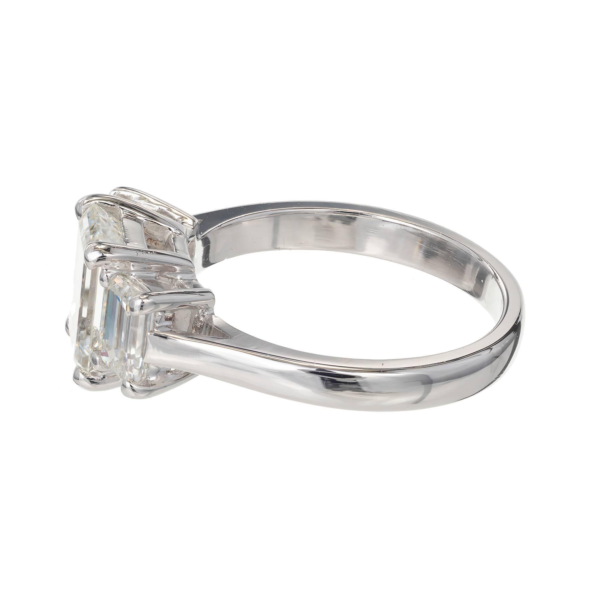 Peter Suchy 2.74 Carat Emerald Cut Diamond Three-Stone Platinum Engagement Ring In Good Condition In Stamford, CT