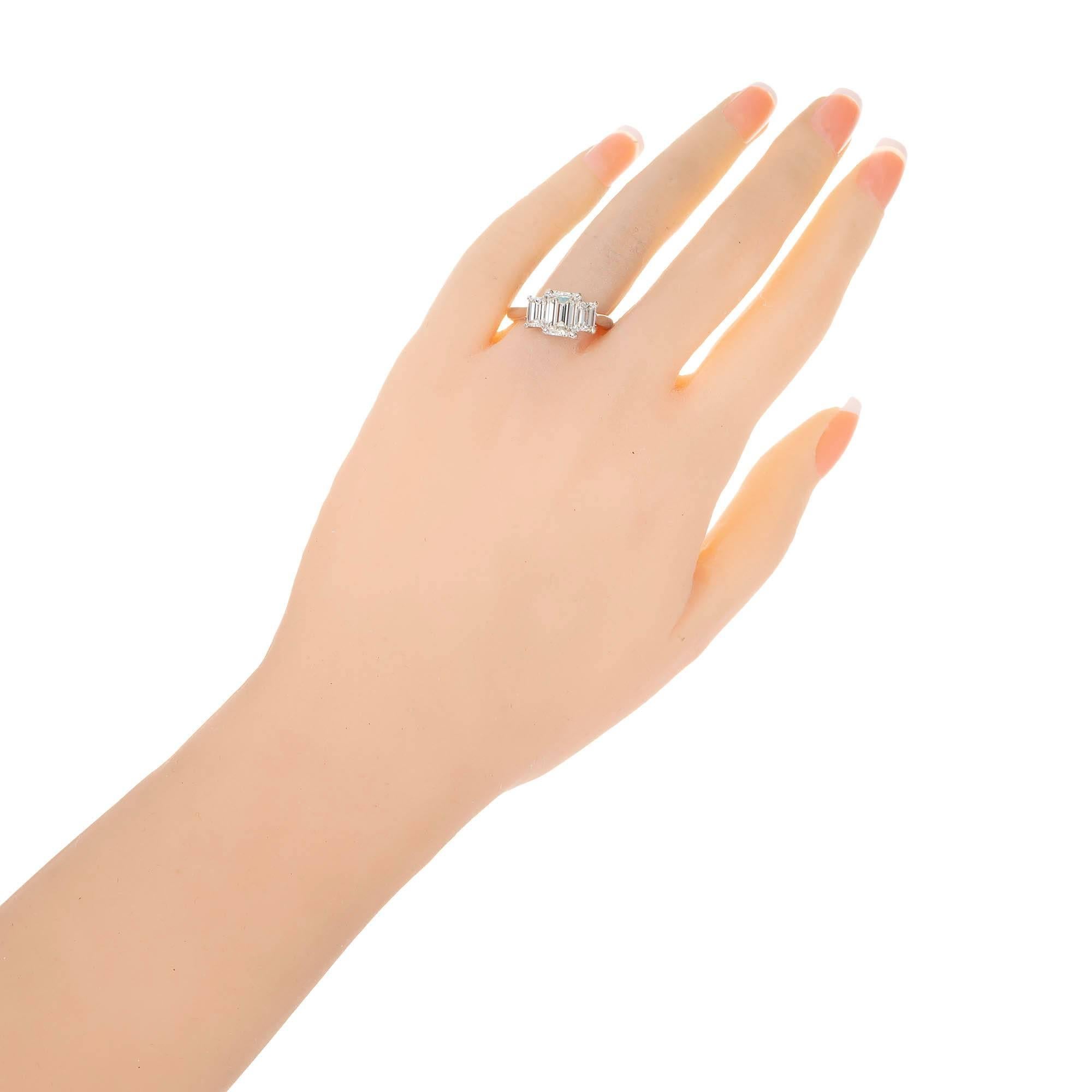 Peter Suchy 2.74 Carat Emerald Cut Diamond Three-Stone Platinum Engagement Ring 2
