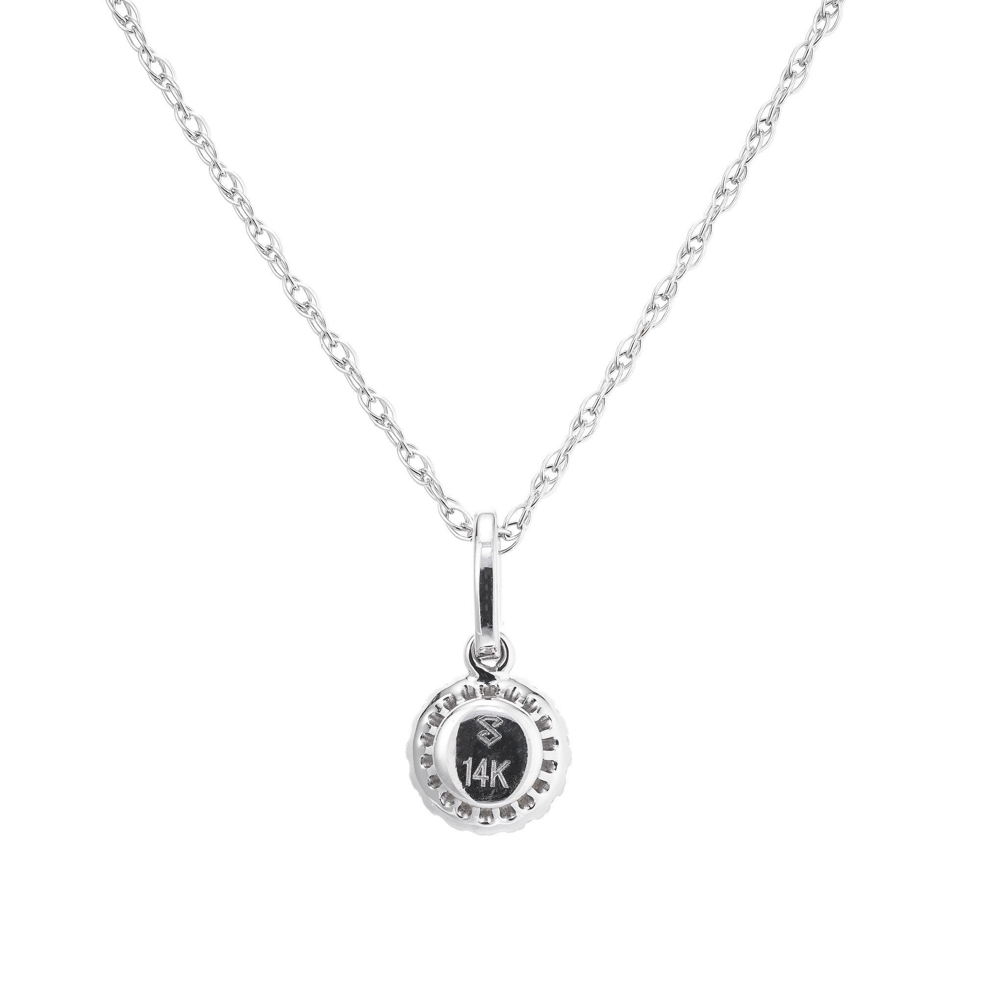 Round Cut Peter Suchy .28 Carat Diamond White Gold Halo Pendant Necklace For Sale