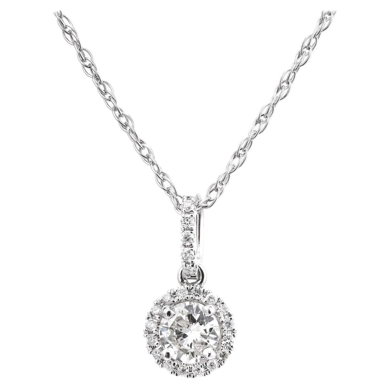 Peter Suchy .28 Carat Diamond White Gold Halo Pendant Necklace For Sale