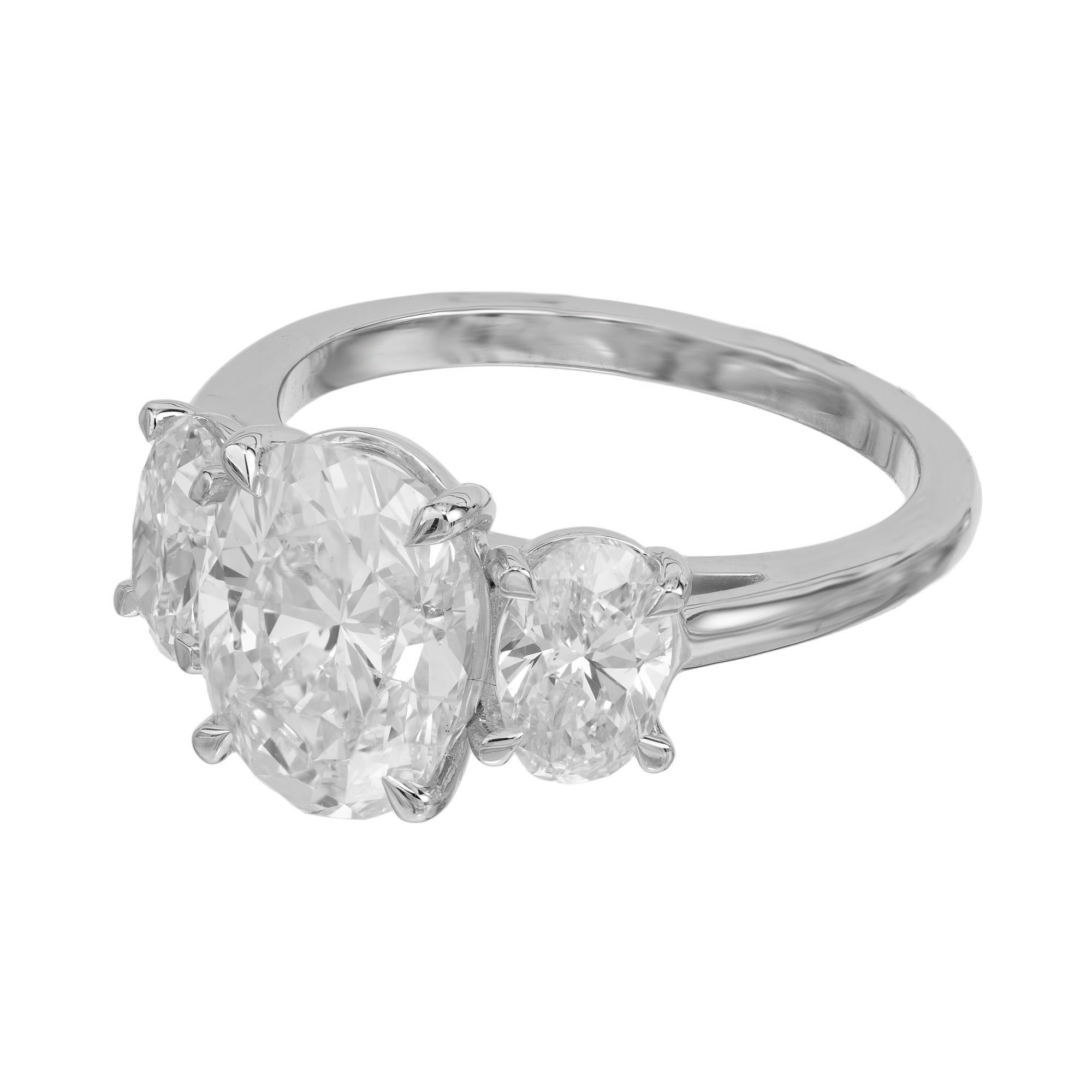 Oval Cut Peter Suchy 2.80 Carat Diamond Platinum Three Stone Engagement Ring For Sale