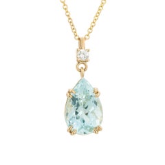 Peter Suchy - Collana con ciondolo in oro giallo con diamante e acquamarina a pera da 2,81 carati