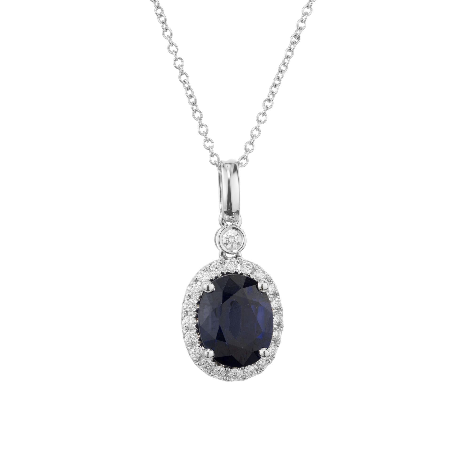 Oval Cut Peter Suchy 2.85 Carat Sapphire Diamond White Gold Pendant Necklace For Sale