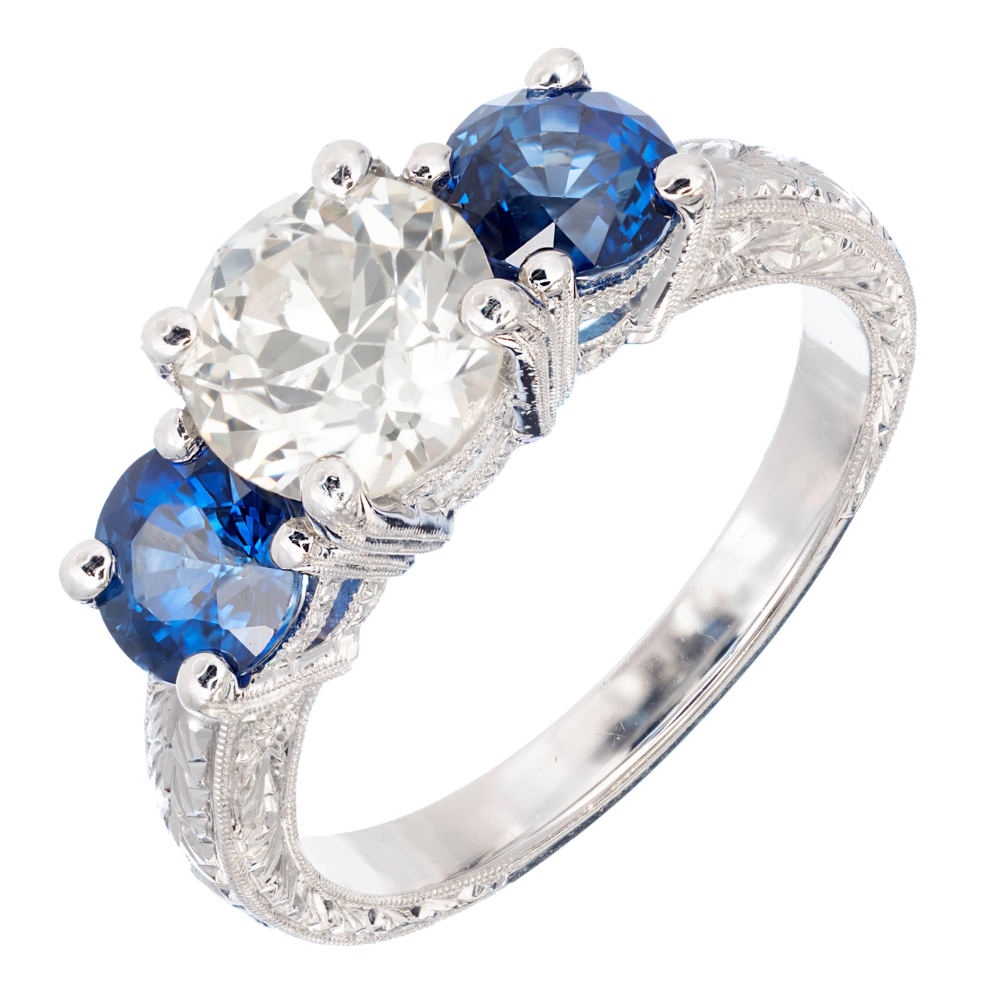 Peter Suchy 2.90 Carat Diamond Sapphire Three-Stone Platinum Engagement Ring