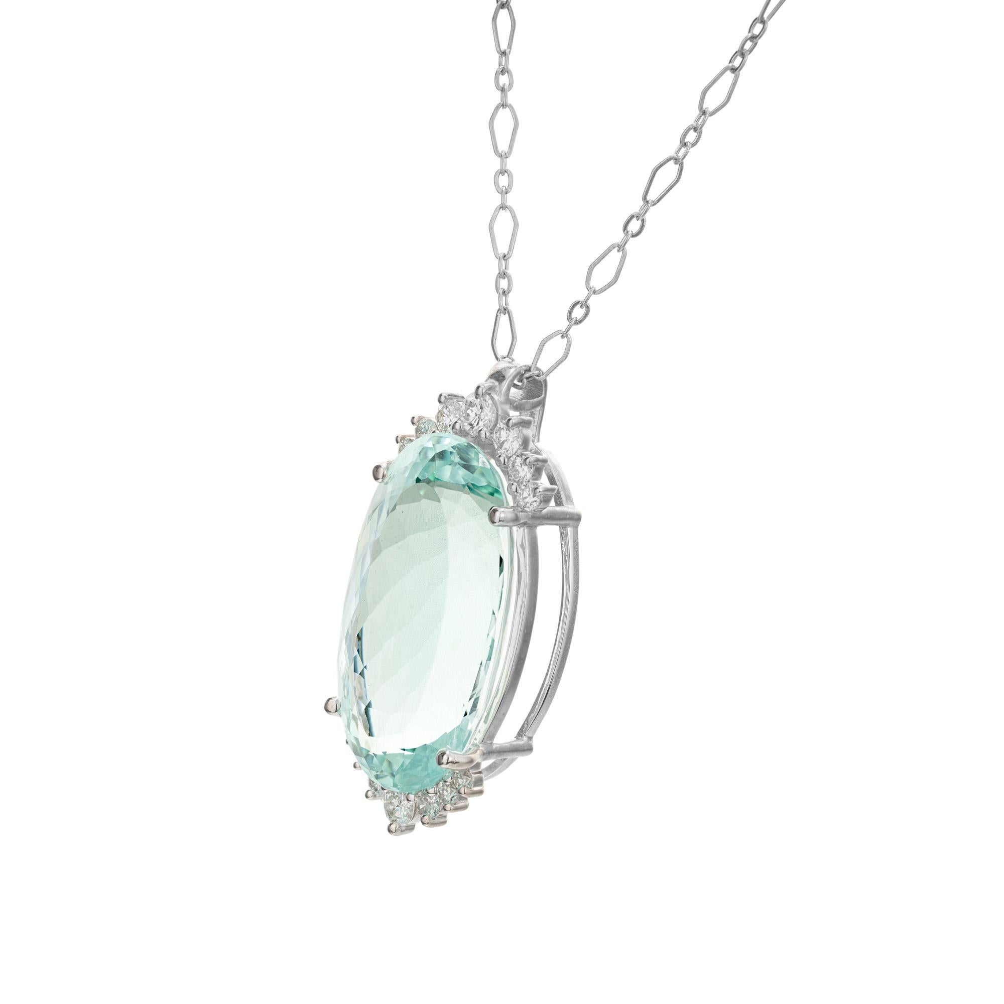 Oval Cut Peter Suchy 29.40 Carat Aquamarine Diamond Platinum Pendant Necklace  For Sale