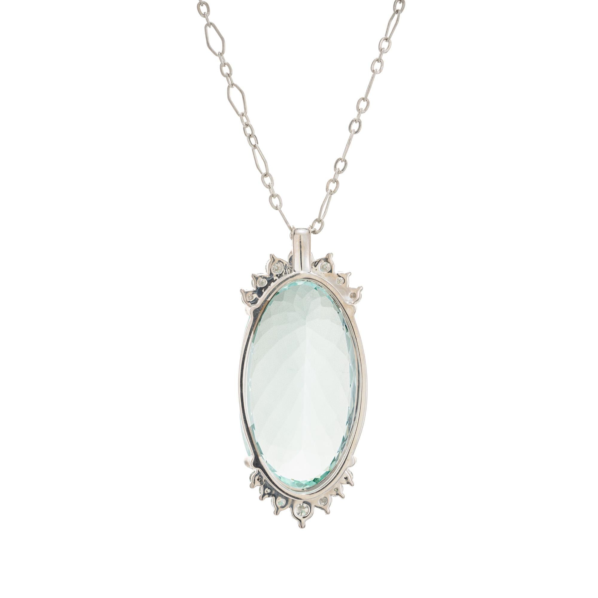 Peter Suchy 29.40 Carat Aquamarine Diamond Platinum Pendant Necklace  In New Condition For Sale In Stamford, CT
