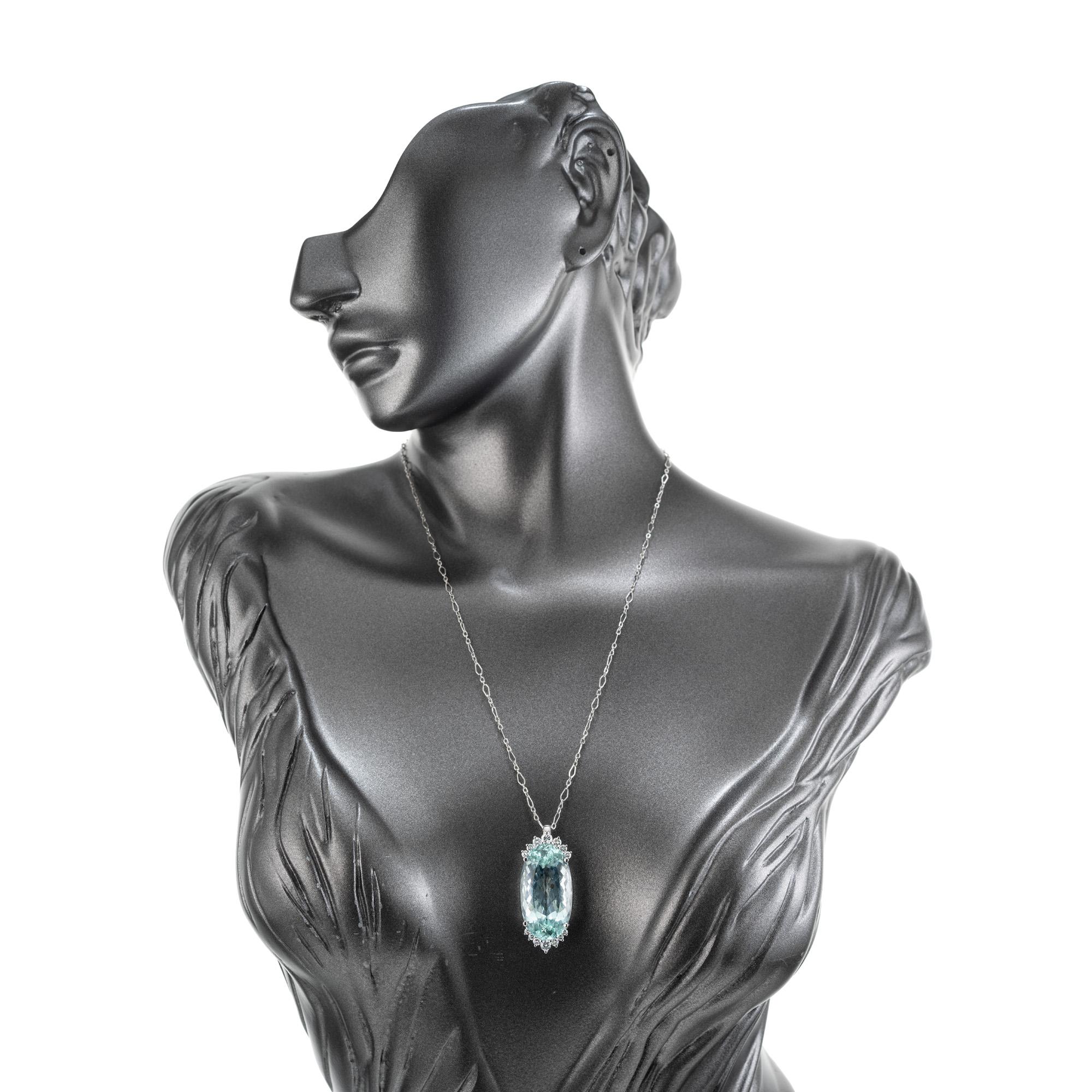Peter Suchy 29.40 Carat Aquamarine Diamond Platinum Pendant Necklace  For Sale 1