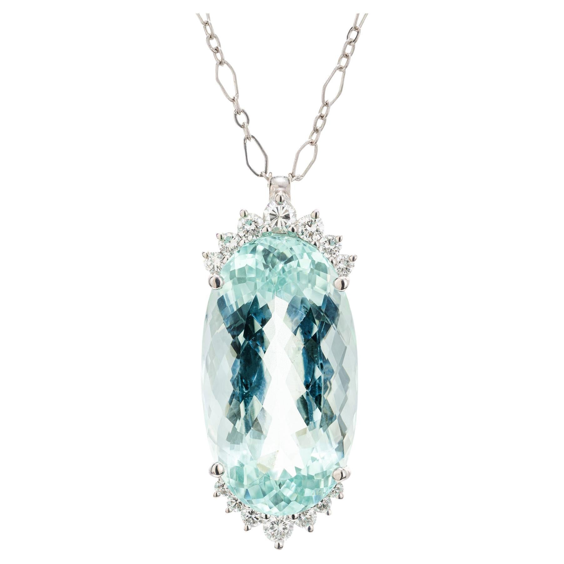 Peter Suchy 29.40 Carat Aquamarine Diamond Platinum Pendant Necklace  For Sale