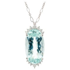 Peter Suchy 29.40 Carat Aquamarine Diamond Platinum Pendant Necklace 