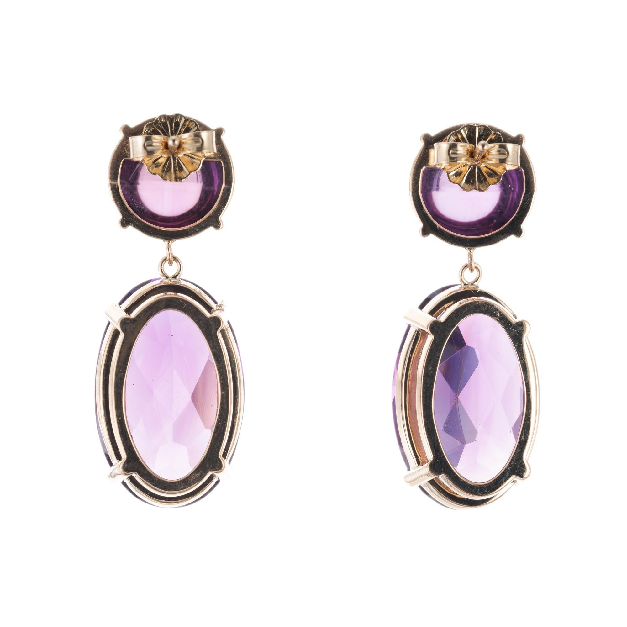 Round Cut Peter Suchy 29.47 Amethyst Yellow Gold Dangle Earrings For Sale