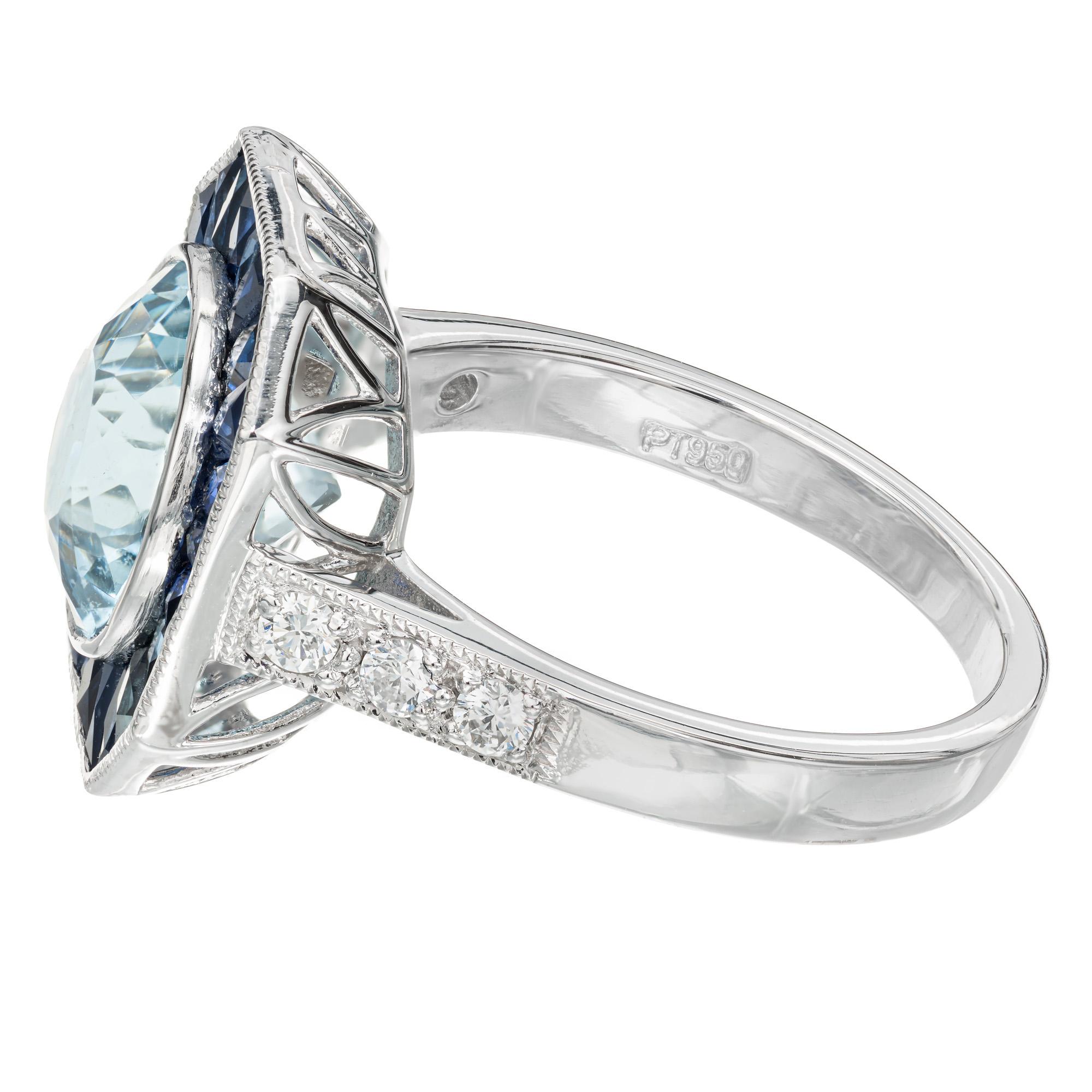 Peter Suchy 2.96 Carat Aqua Halo Sapphire Diamond Platinum Ring In New Condition In Stamford, CT