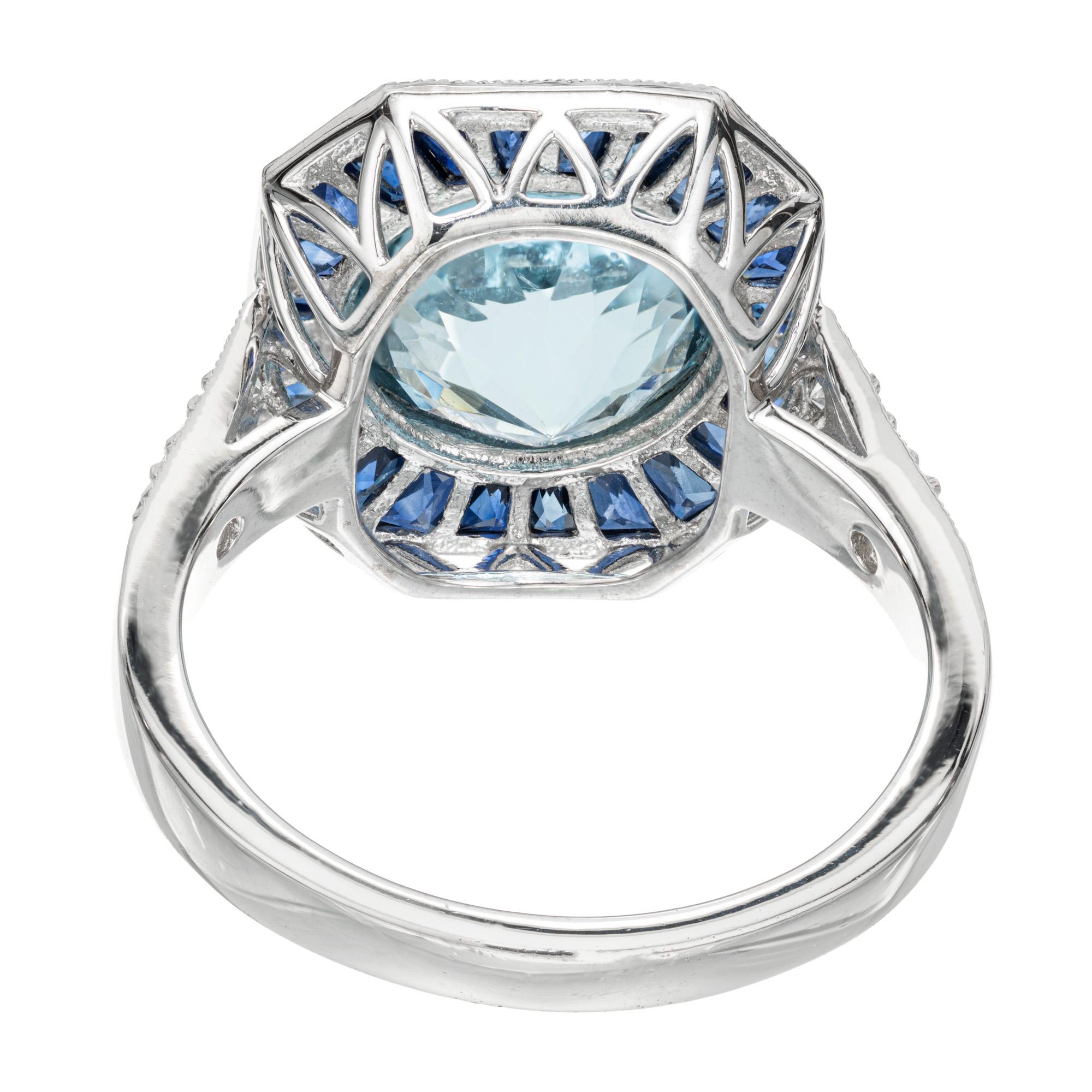Women's Peter Suchy 2.96 Carat Aqua Halo Sapphire Diamond Platinum Ring
