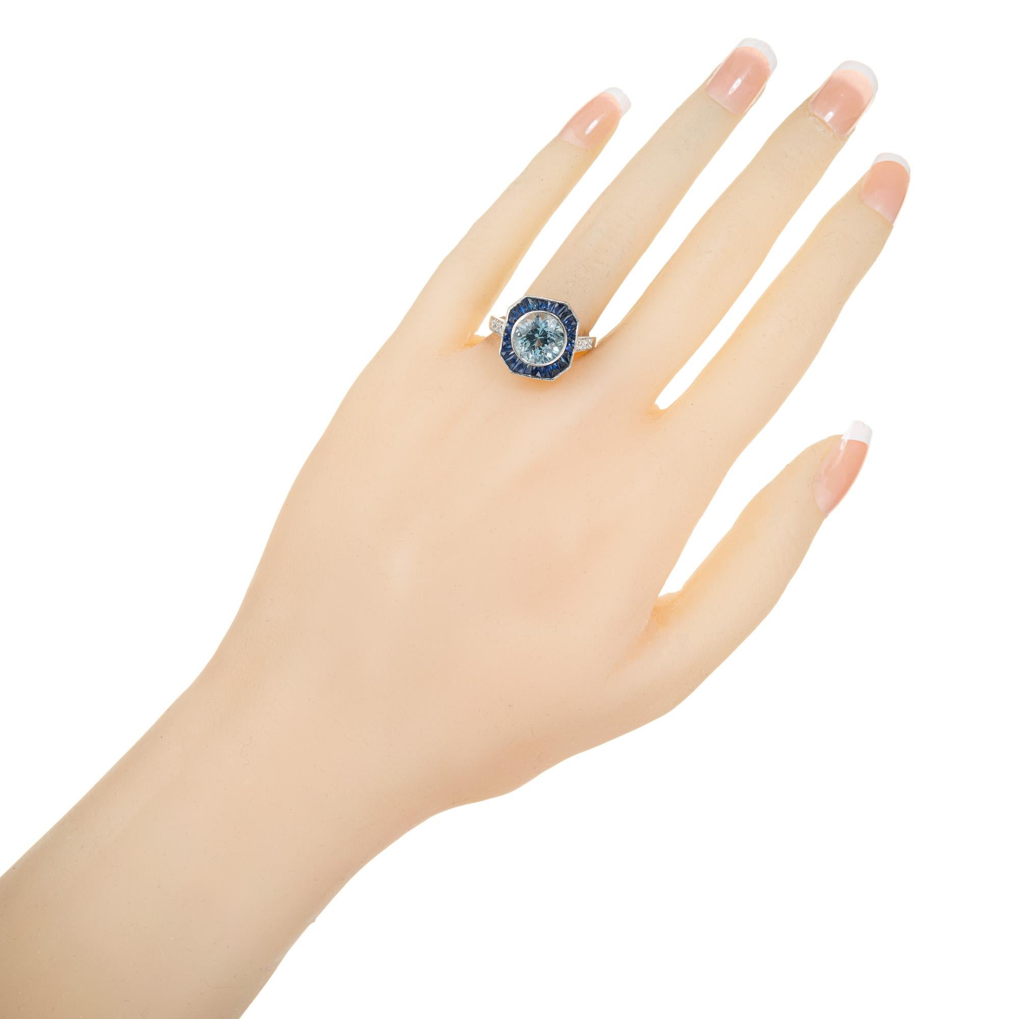Peter Suchy 2.96 Carat Aqua Halo Sapphire Diamond Platinum Ring For ...