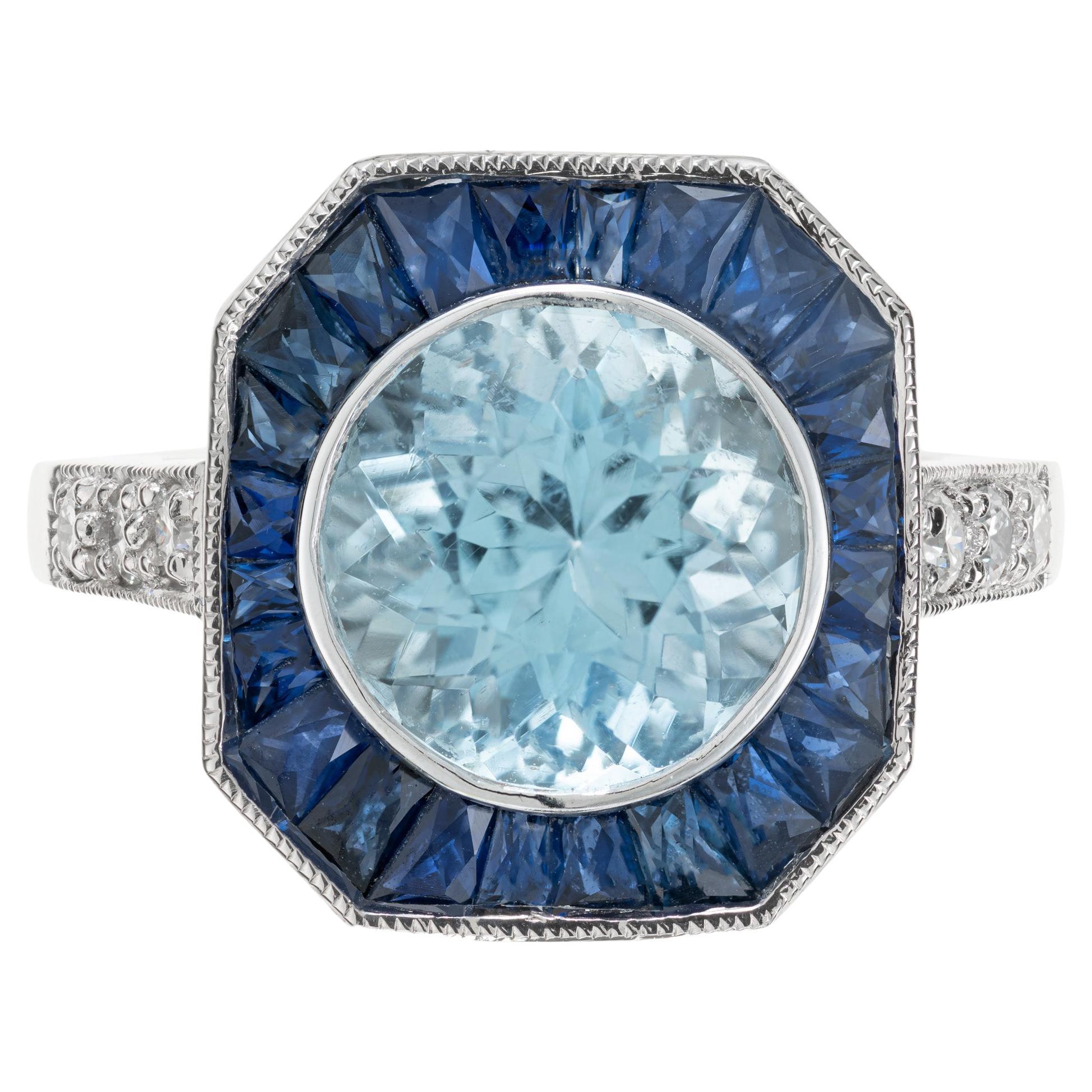 Peter Suchy 2.96 Carat Aqua Halo Sapphire Diamond Platinum Ring