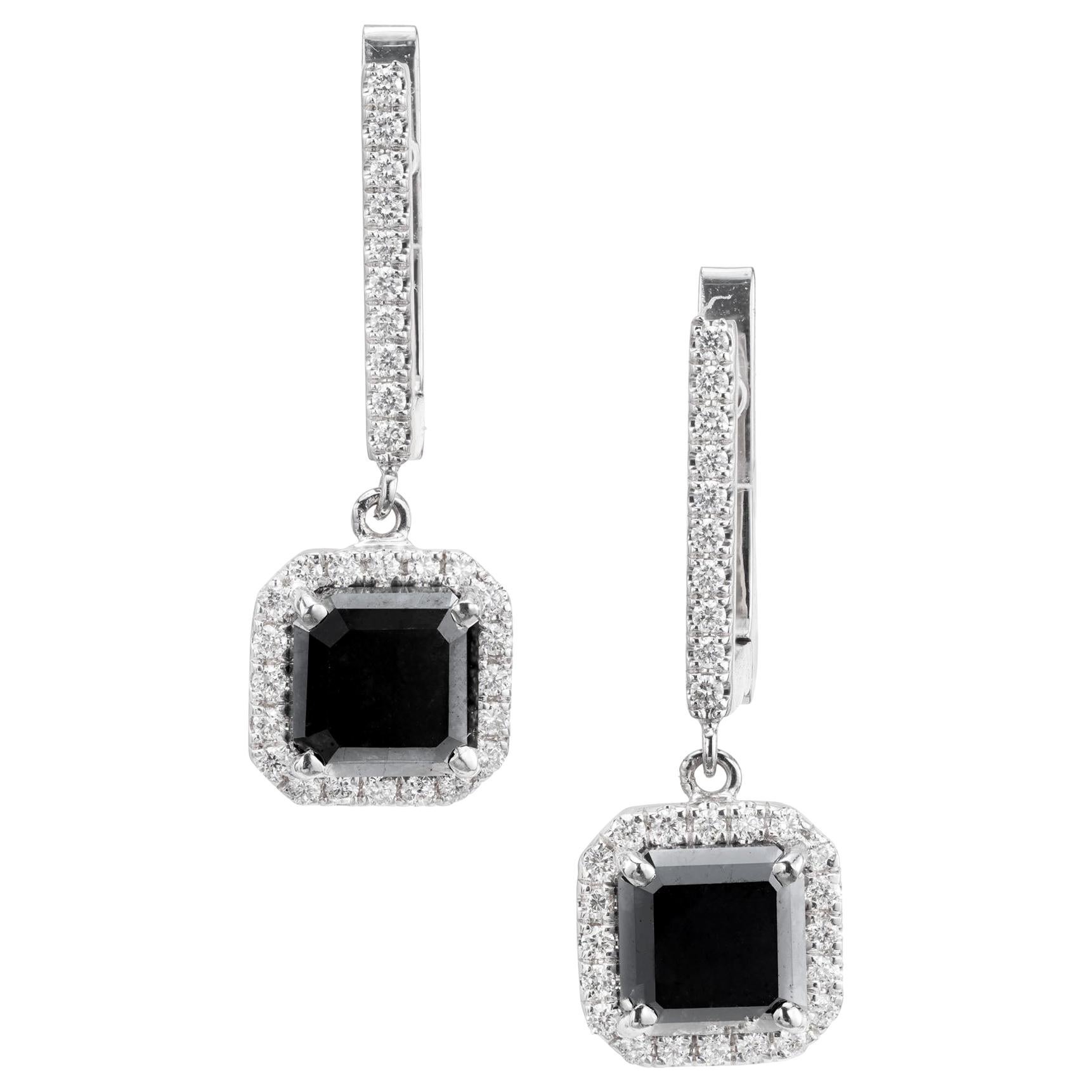 Peter Suchy 2.97 Carat Black White Diamond Gold Dangle Earrings