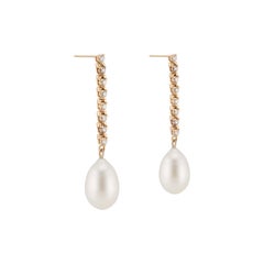 Peter Suchy .30 Carat Diamond Freshwater Pearl Yellow Gold Dangle Drop Earrings