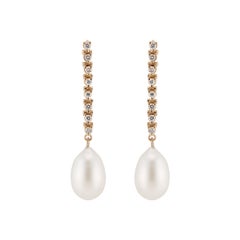 Peter Suchy .30 Carat Diamond Freshwater Pearl Yellow Gold Dangle Drop Earrings