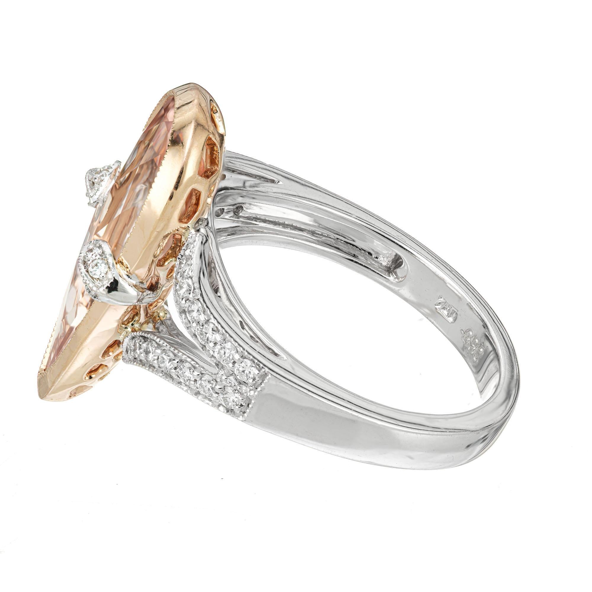 Pear Cut Peter Suchy 3.00 Carat Morganite Diamond Two-Tone Gold Cocktail Ring For Sale