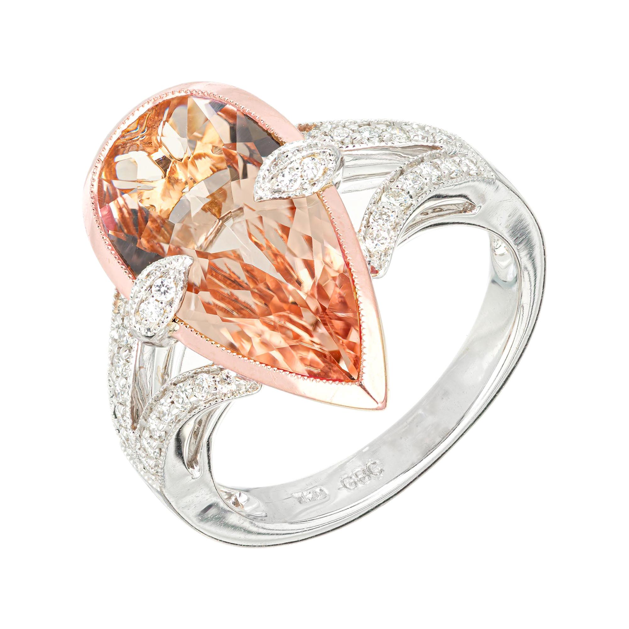 Peter Suchy 3.00 Carat Morganite Diamond Two-Tone Gold Cocktail Ring For Sale