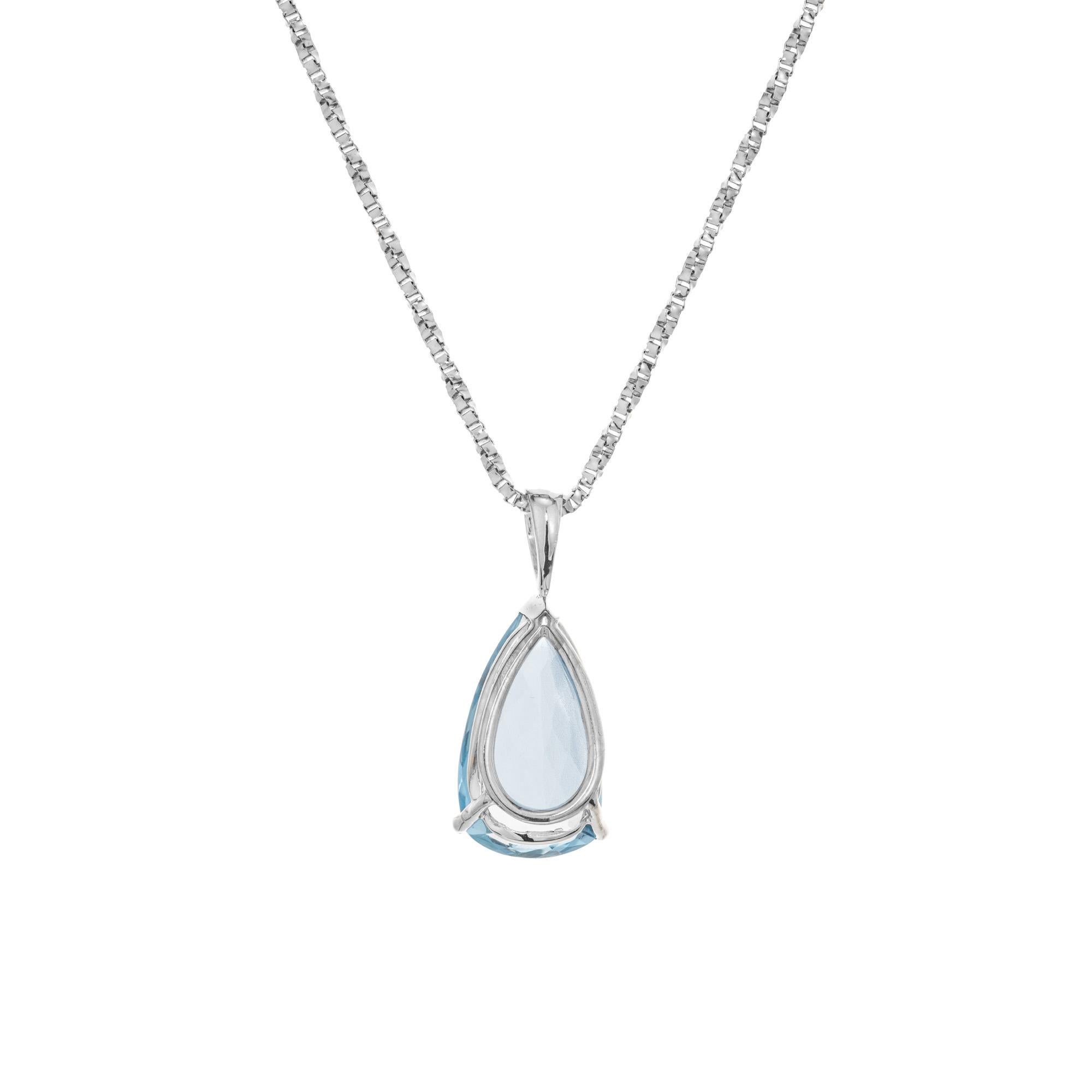 Peter Suchy 3.00 Carat Pear Shape Aquamarine White Gold Pendant Necklace  In New Condition For Sale In Stamford, CT
