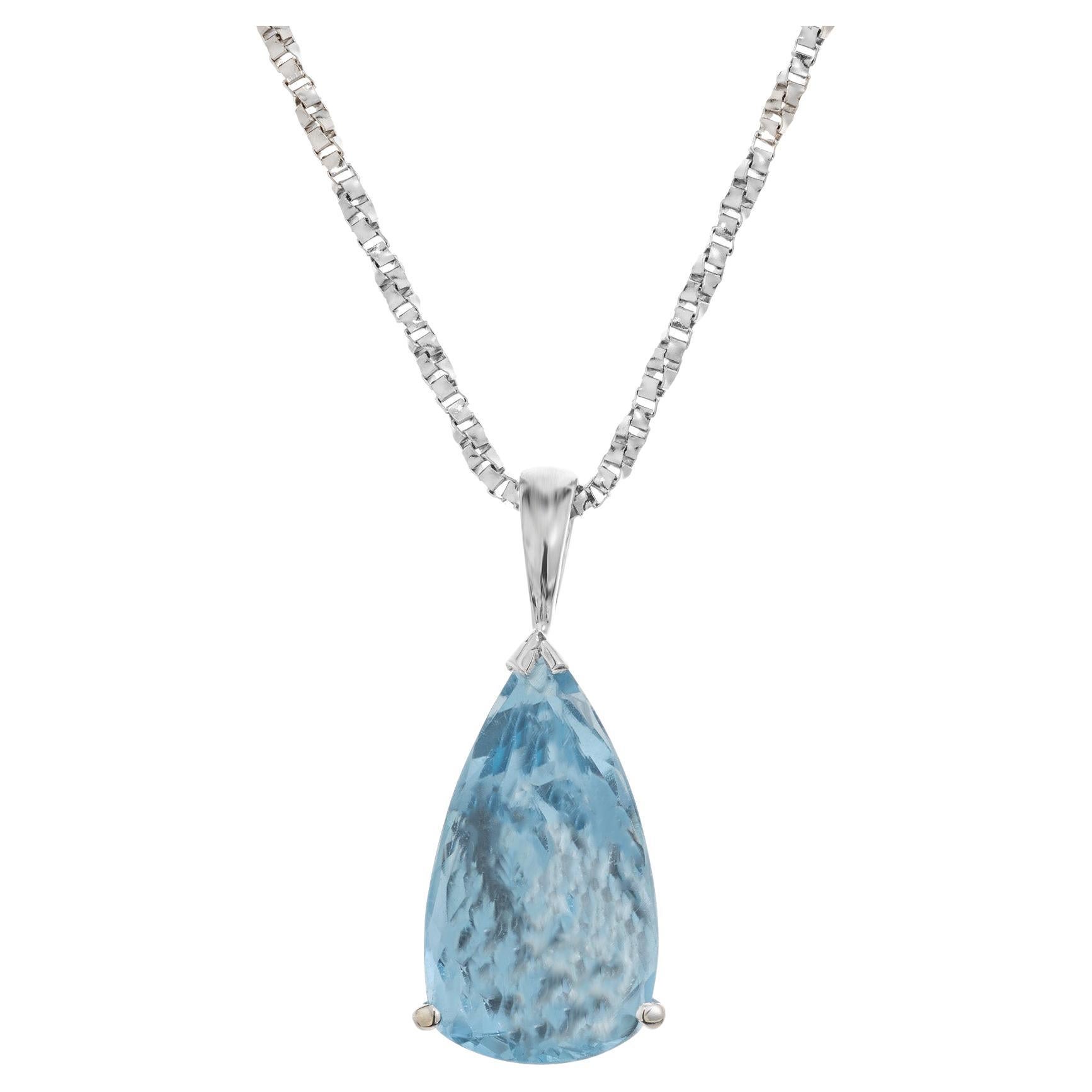 Peter Suchy 3.00 Carat Pear Shape Aquamarine White Gold Pendant Necklace  For Sale