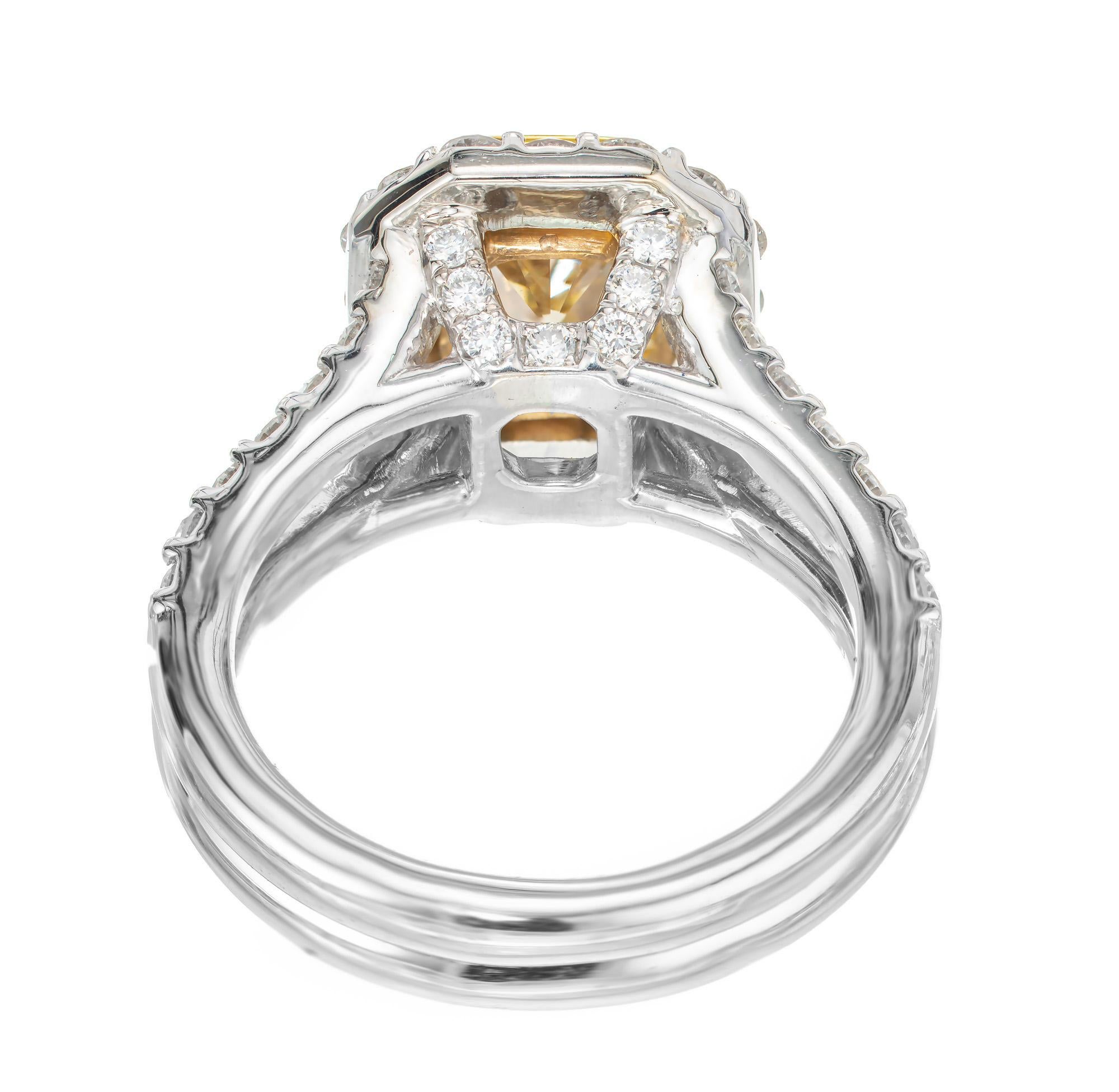 Peter Suchy 3.03 Carat Natural Yellow Diamond Halo Platinum Engagement Ring For Sale 1