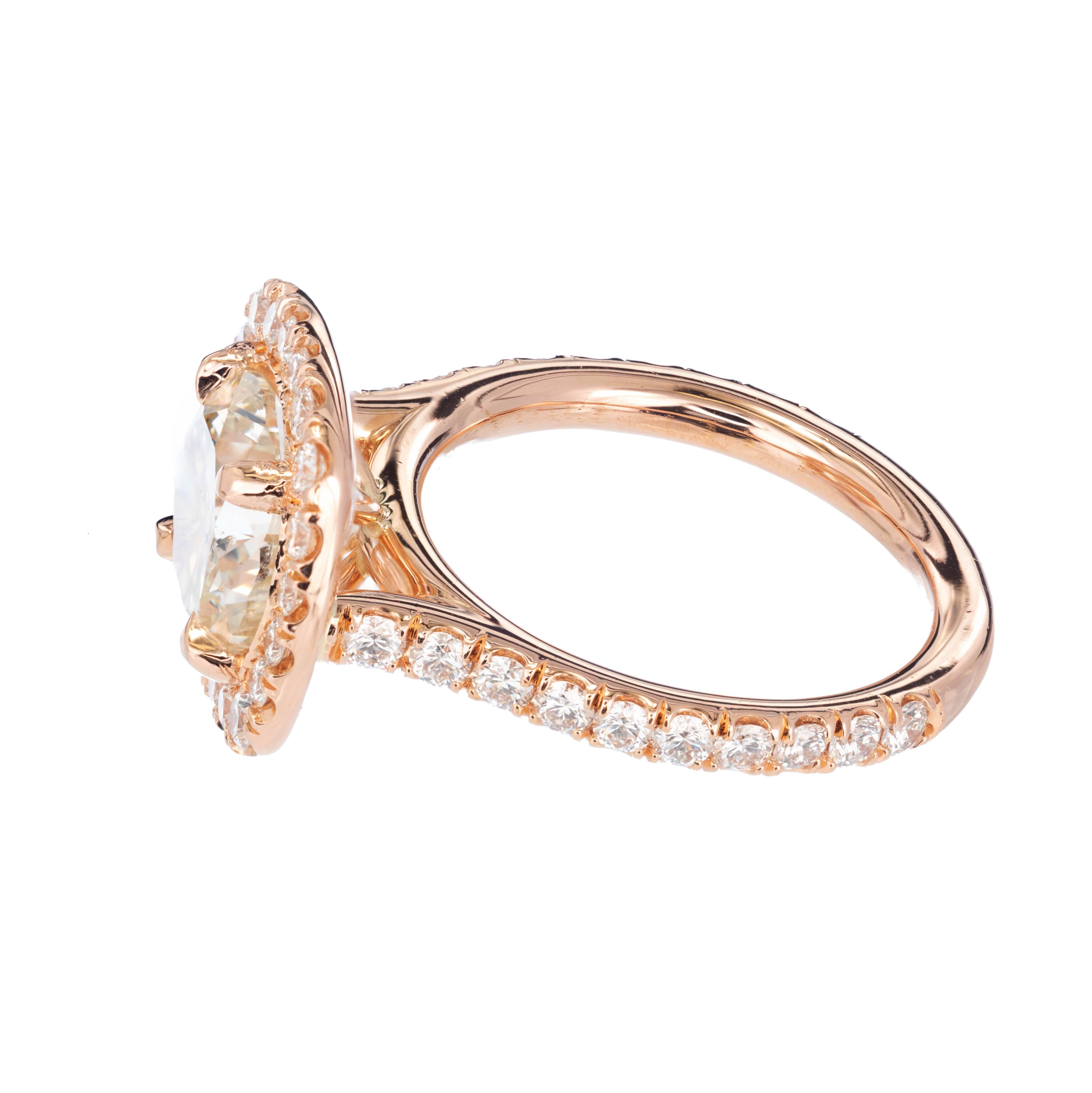 Peter Suchy 3.04 Carat Diamond Halo Rose Gold Engagement Ring In Excellent Condition For Sale In Stamford, CT