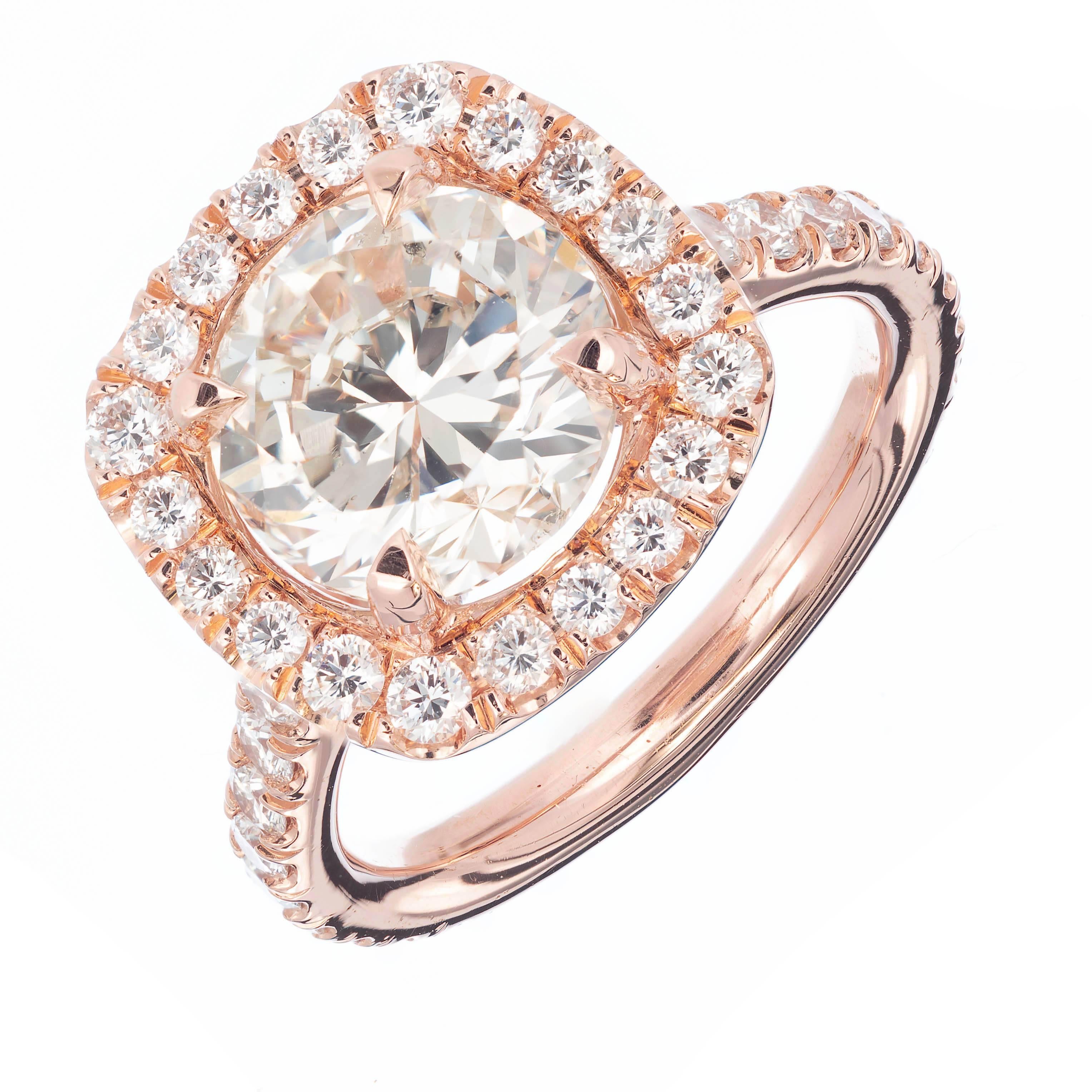 Peter Suchy Anillo de compromiso de oro rosa con halo de diamantes de 3,04 quilates