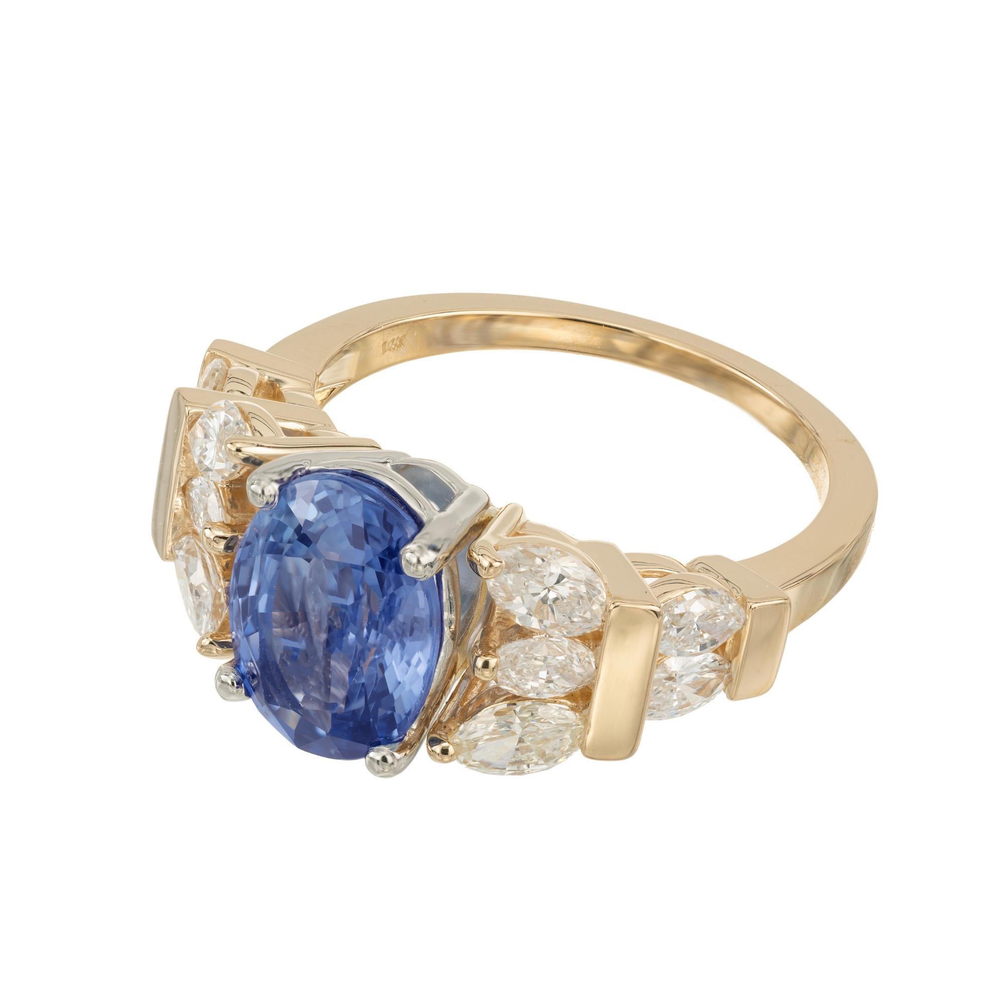 Oval Cut Peter Suchy 3.11 Carat Blue Sapphire Diamond Gold Platinum Engagement Ring For Sale